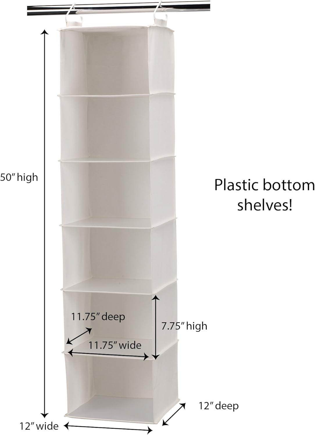 Household Essentials 6-Shelf Hanging Closet Organizer, Soft Blended Canvas, Durable Plastic Shelving and Wire Hooks, Breathable