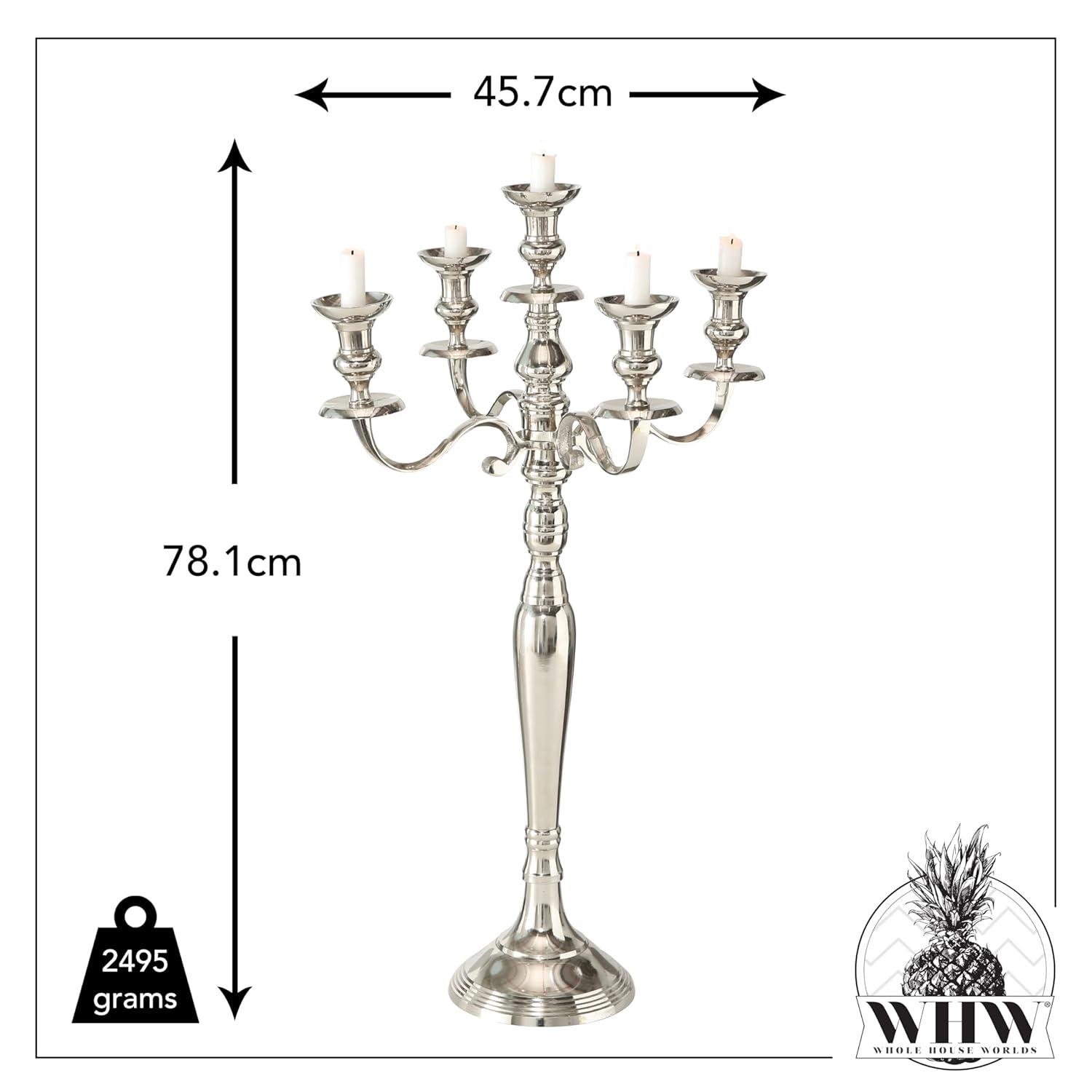 The Hamptons Five Candle Silver Candelabra, Hand Crafted of Silver Aluminum Nickel, 2 1/2 FT High, (30 3/4 Inches)By Whole House Worlds