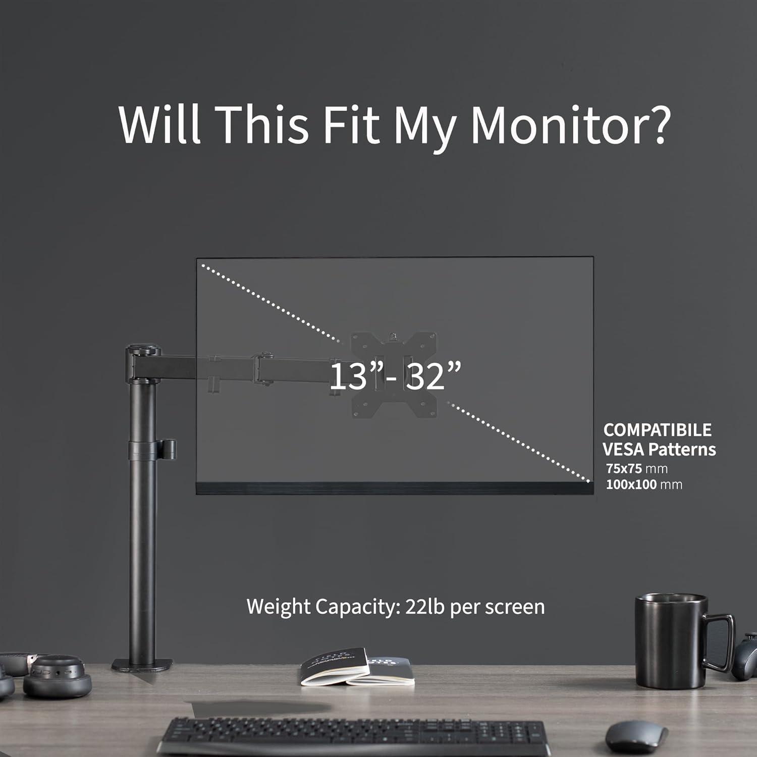 Black Adjustable Aluminum and Steel Desk Mount for 13"-27" Monitors