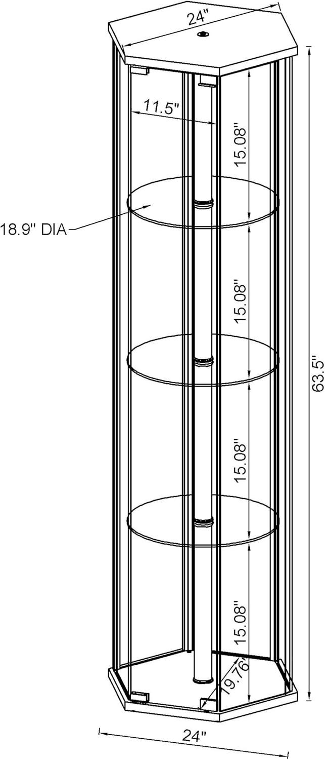 Coaster Zahavah Modern 4 Shelf Hexagon Shaped Glass Curio Cabinet Black/Clear