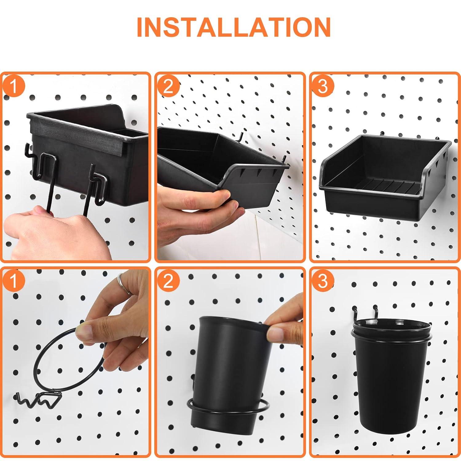 G.Core 12-Pack Pegboard Bins & Cups with Hooks, Plastic Peg Board Accessories for Organizing Tools