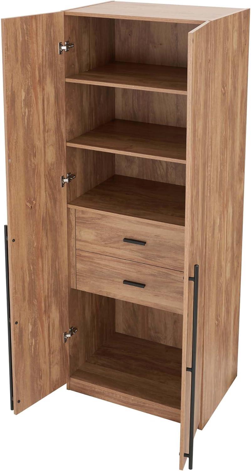 Manhattan Comfort Set of 2 Lee 2 Door and 2 Drawer Wardrobe Closets Golden Brown: Modern MDF, Metal Hardware, 8 Shelves