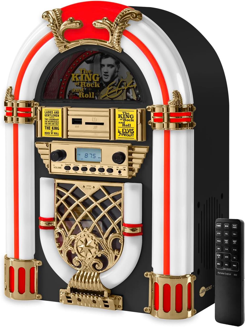 Arkrocket Audio ArkrocketxElvis Presley Mini Jukebox / Tabletop CD Player / Bluetooth Speaker (Black/Gold)