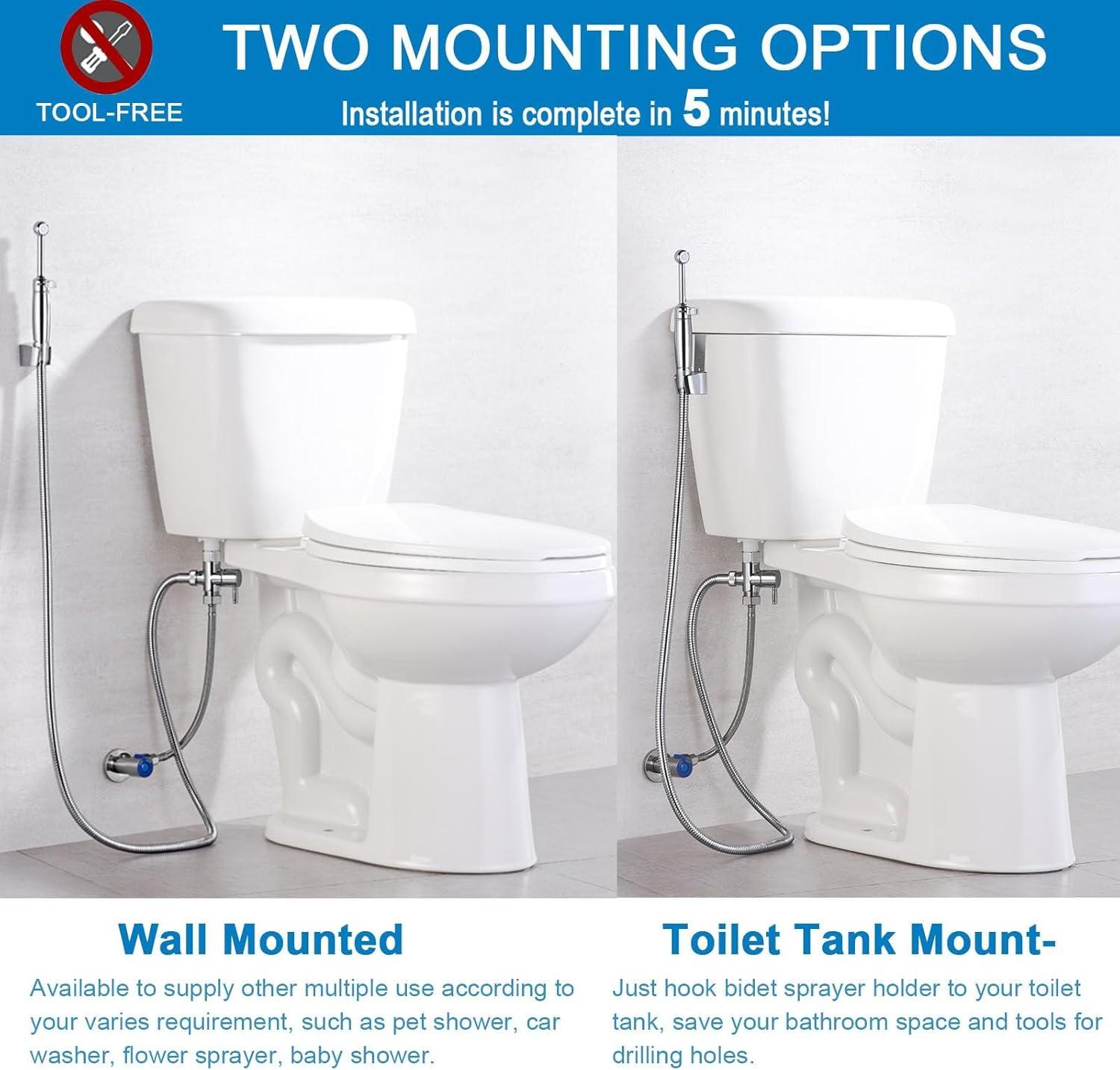 SonTiy Handheld Bidet Sprayer for Toilet, Cloth Diaper Sprayer Set Hand Held Bidet Jet Spray for Toilet with Backflow Preventer, Adjustable Water Pressure Control, Brass 7.2" Hand Bidet Wand, Chrome