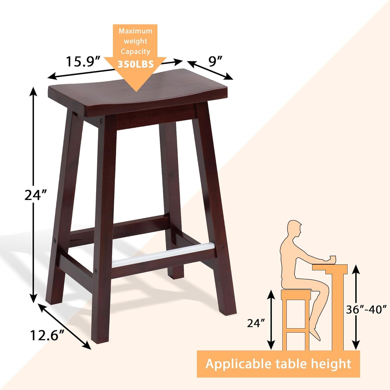 QuellQuest Bar Stools Set of 2 for Kitchen Counter Solid Wooden Saddle Stools 24-Inch/30-Inch Height (Brown, 24 in)