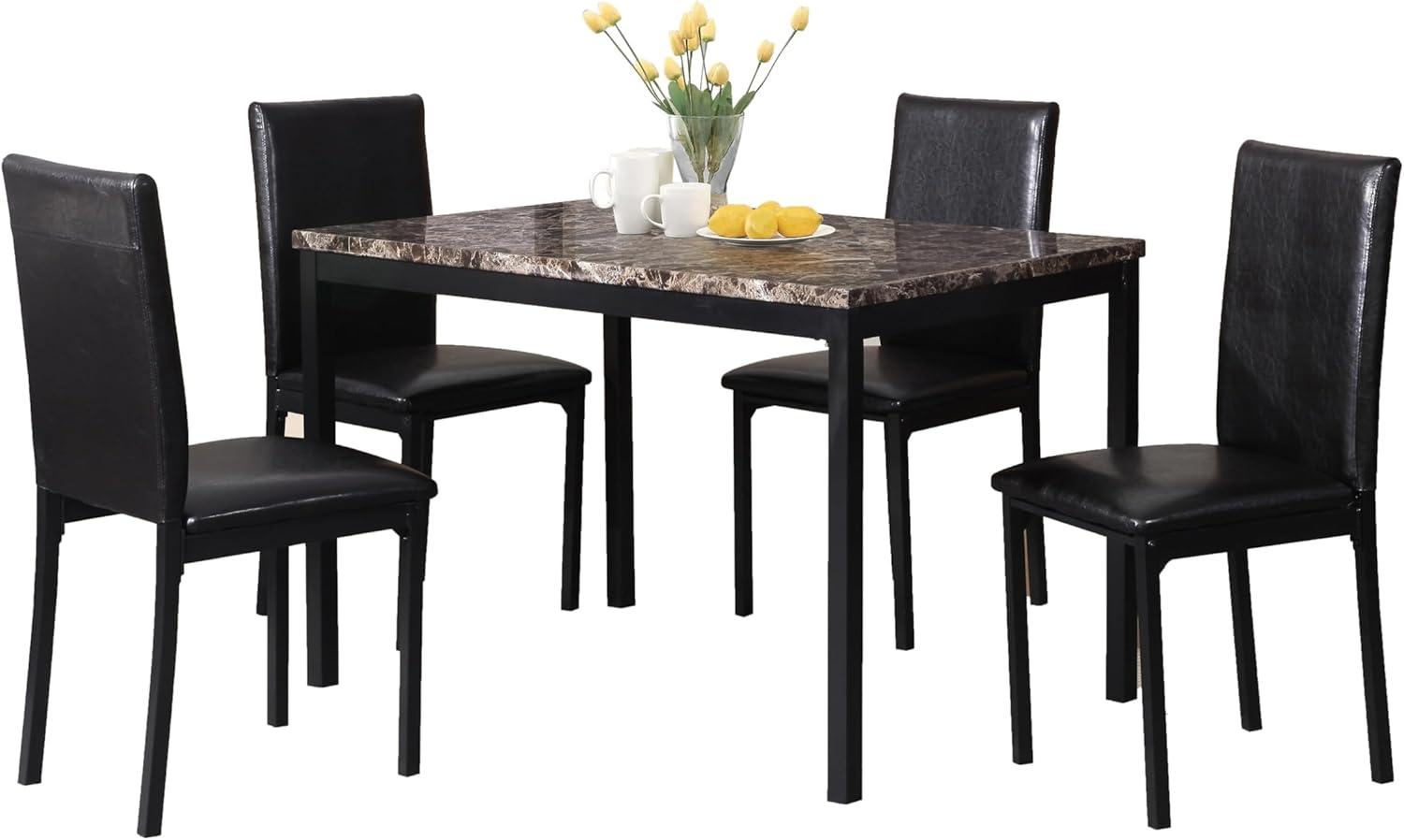 Citico 5-Piece Black Metal Dining Set with Faux Marble Top