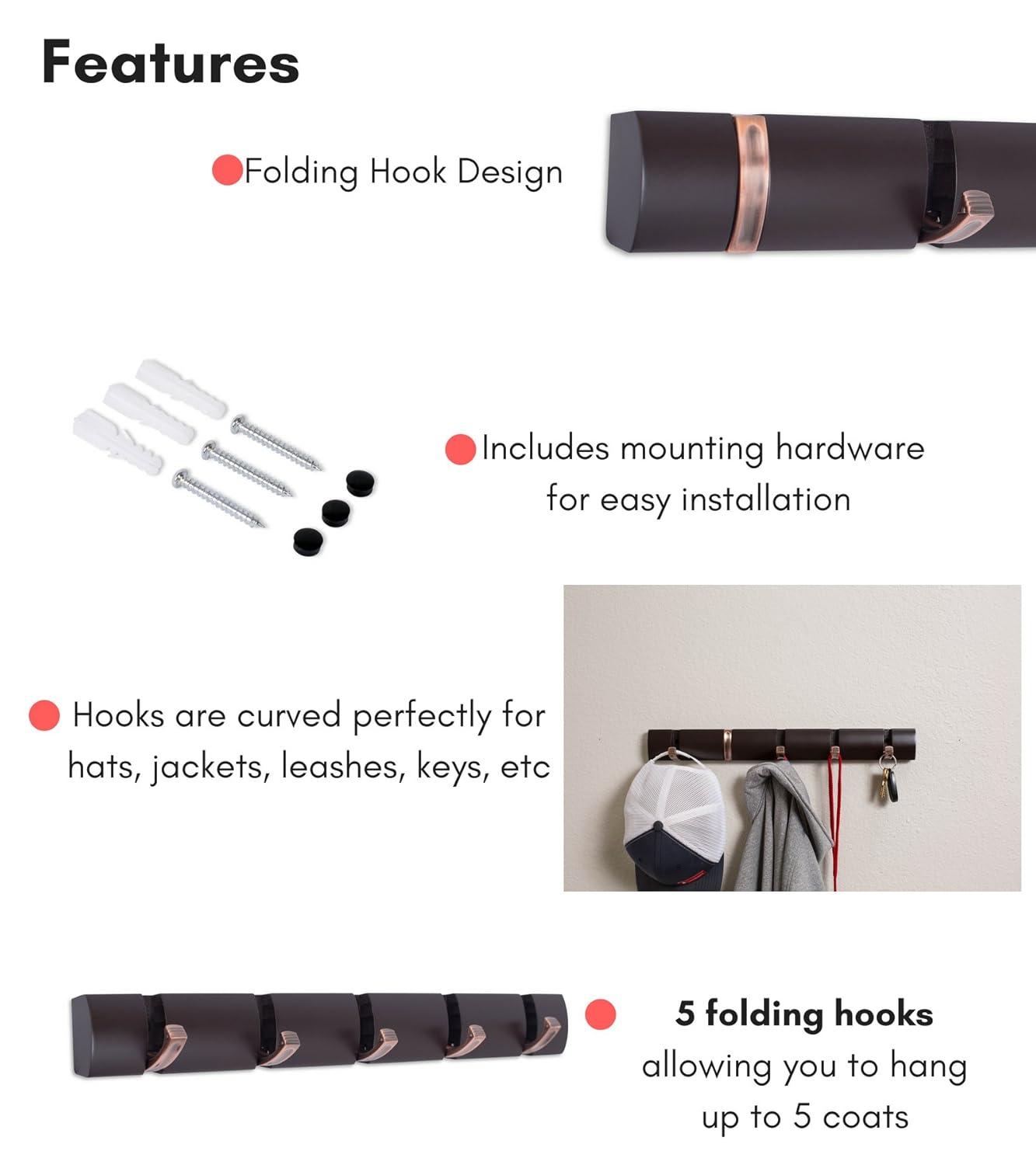 BirdRock Home Folding Hook Coat and Hat Rack - 5 Hooks
