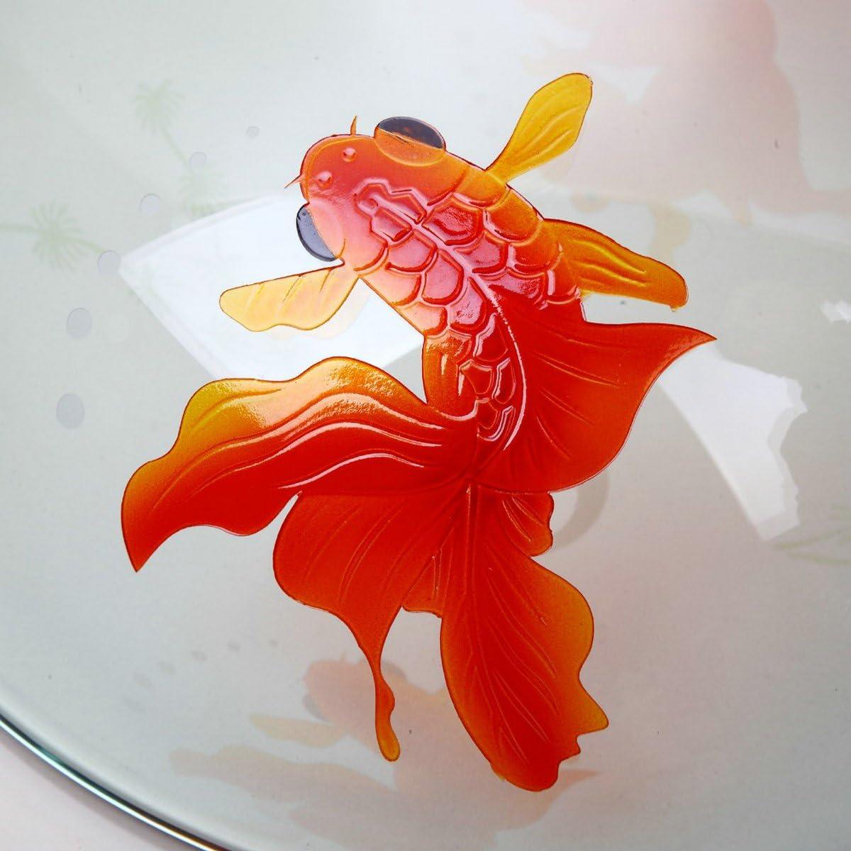 Clear Bathroom Sink Hand Painting Gold Fish Tempered Glass Vessel Sink Basin with Waterfall Faucet and Drain Combo,16"Round Glass Bowl Sink Above Counter Clear Bathroom Vessel Sink Set