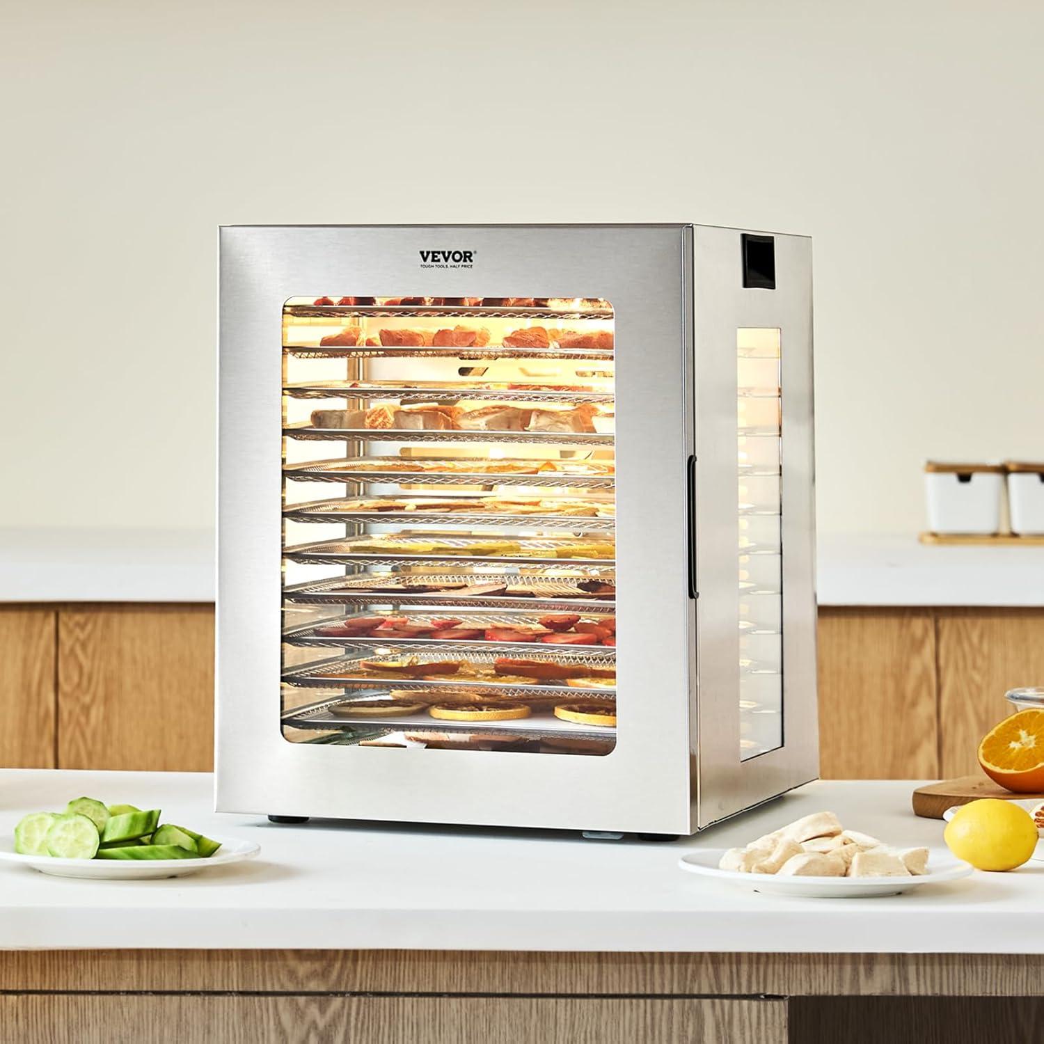 VEVOR Food Dehydrator, 12 Stainless Steel Trays Dehydrators Machine, 850W Food Dryer with Adjustable Temp & 24-Hour Timer, Dehydrator for Food and Jerky, Meat, Fruit, Vegetables, Herbs, Dog Treats