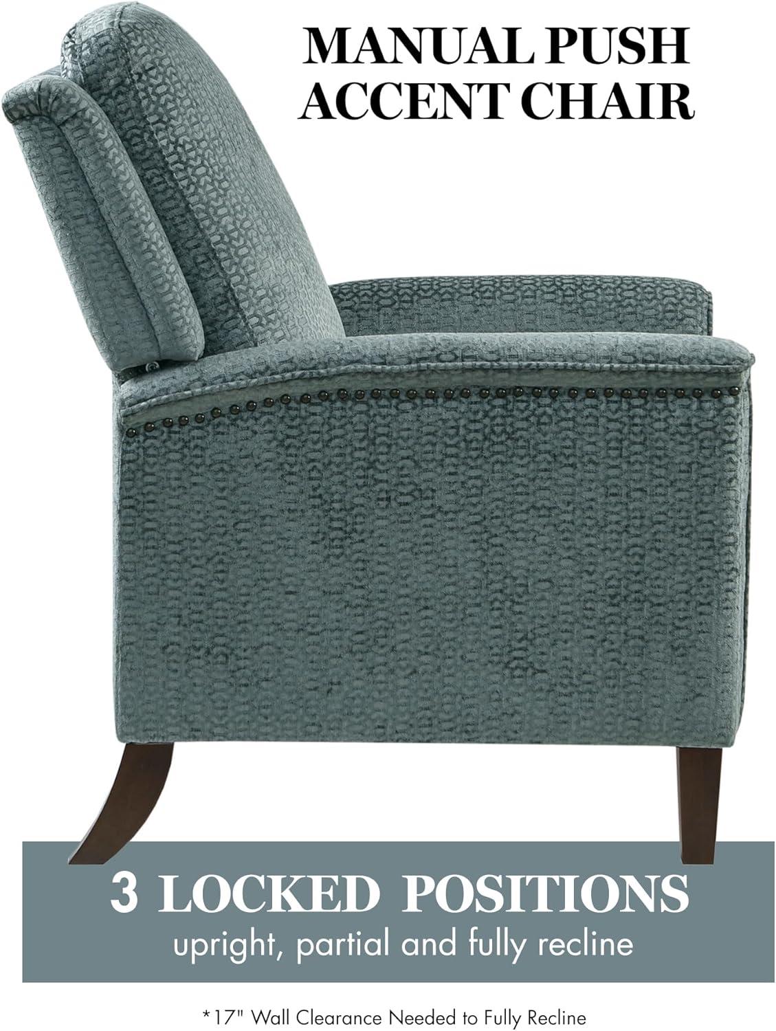 Elegant Gray Velvet Push Back Recliner with Bronze Nailhead Trim