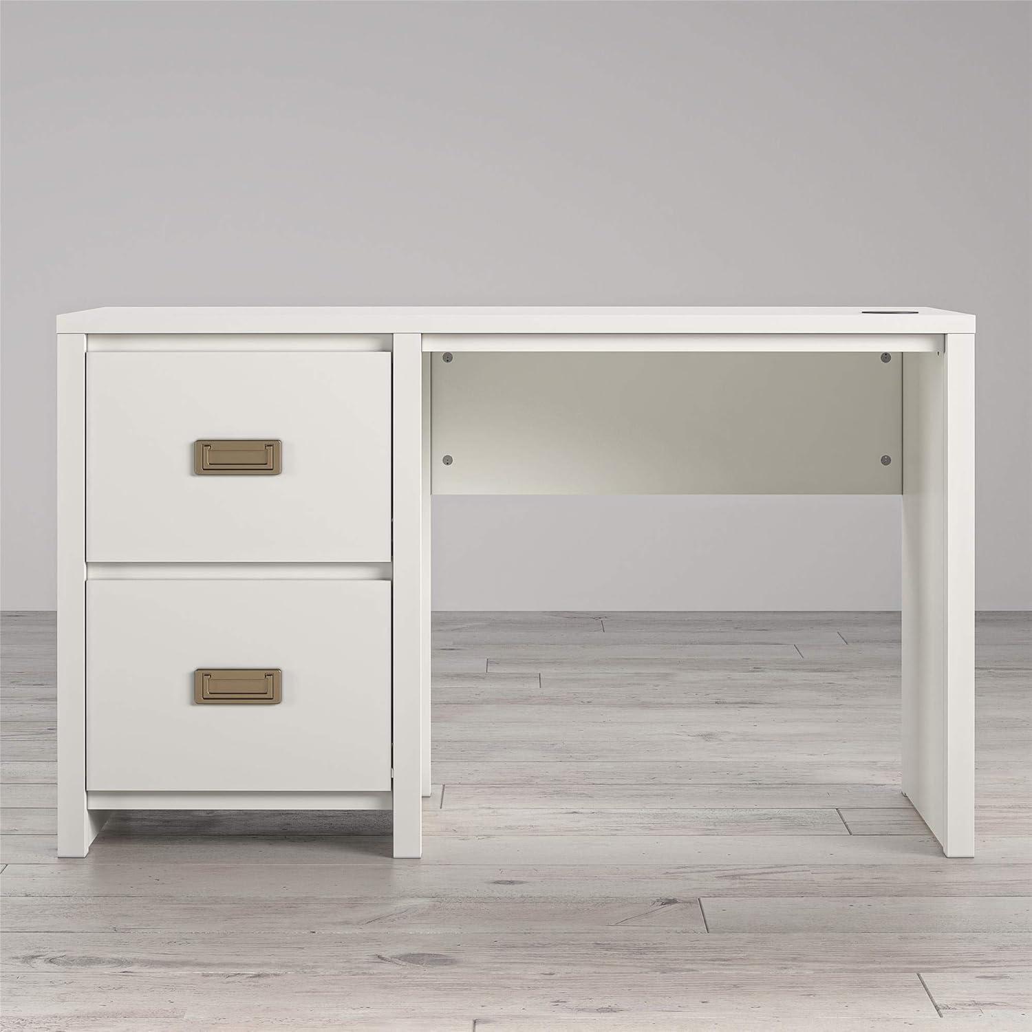 Explorer's Haven White Wooden Kids' Desk with Gold Drawer Pulls