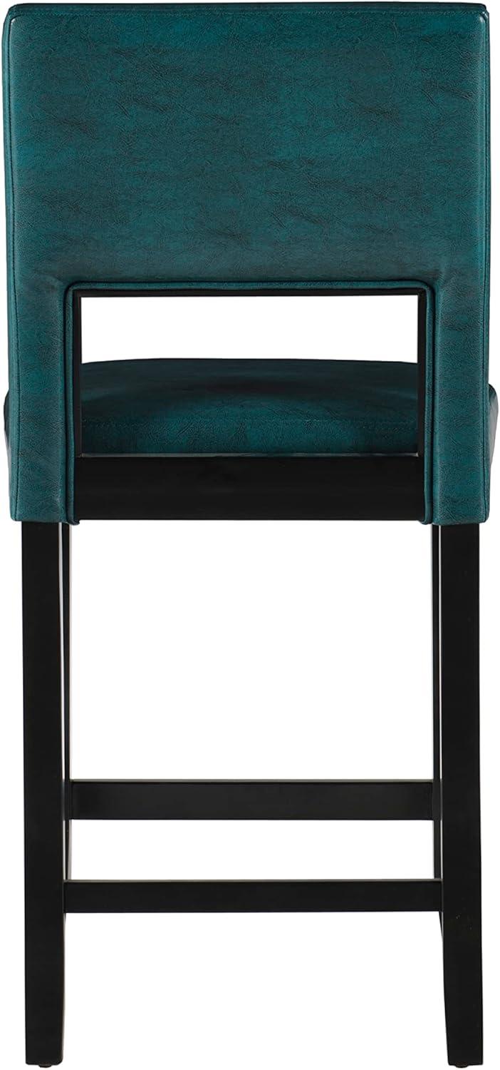 Linon 24" Vega Padded Back and Seat Faux Leather Counter Height Barstool Hardwood Blue: Upholstered, Stained Finish, Foam Fill