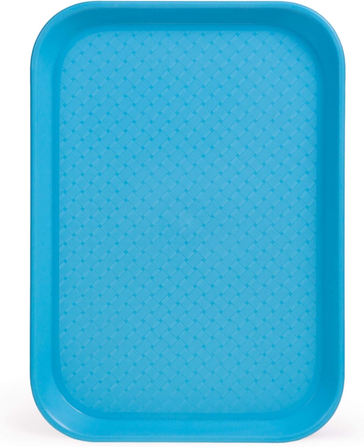 Fast Food Cafeteria Tray | 10 x 14 Rectangular Textured Plastic Food Serving TV Tray | School Lunch, Diner, & Commercial Kitchen Restaurant Equipment (Blue)