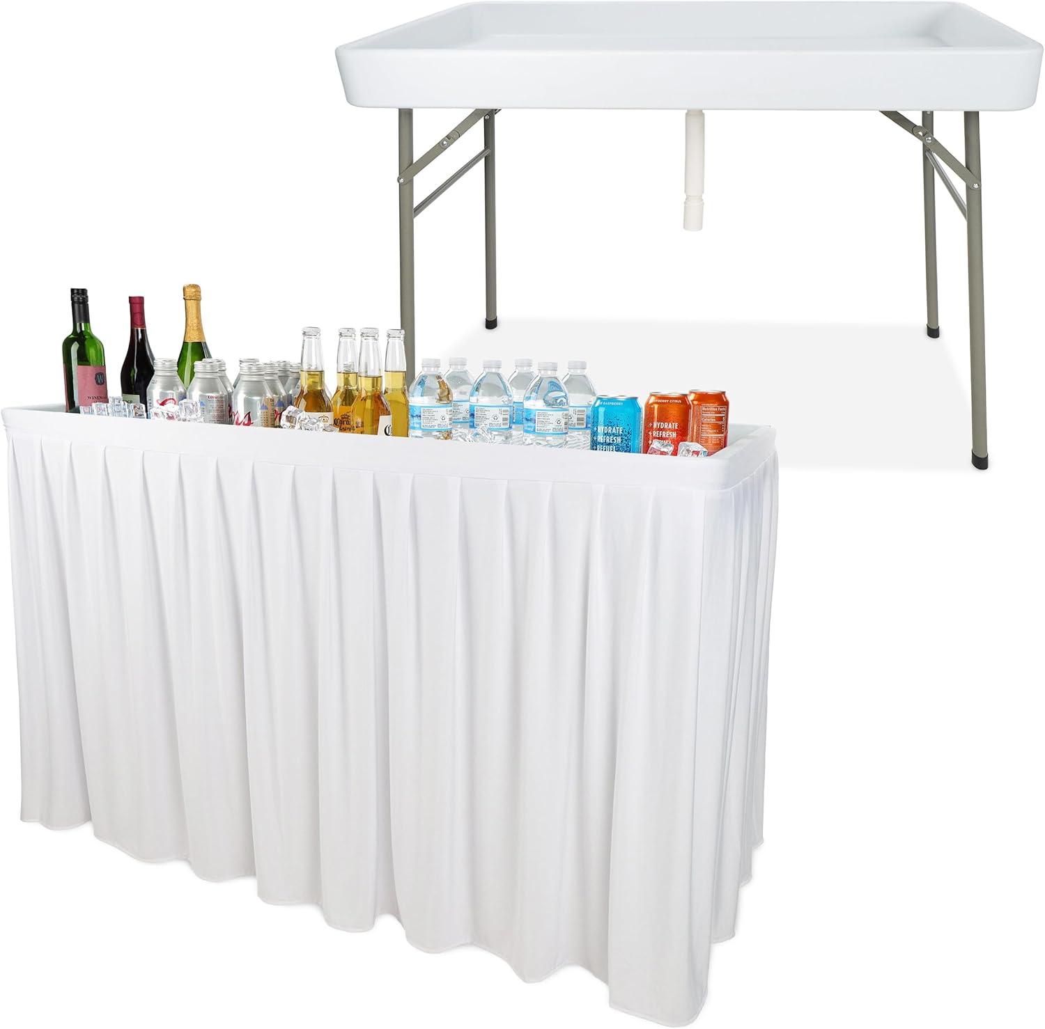 7Penn Outdoor Bar Table Beer Cooler - 4ft Folding White Patio Cooler with Drain