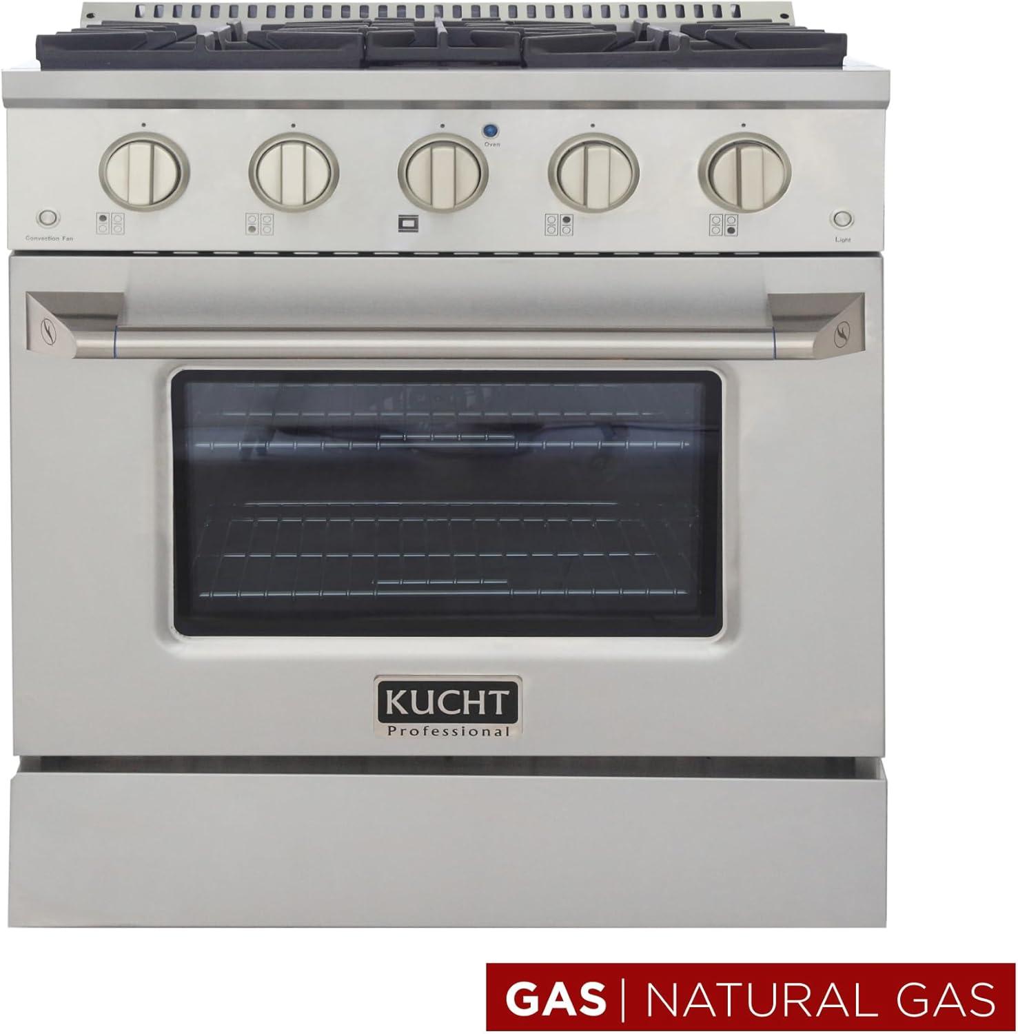 Kucht Professional 30" Modern Stainless Steel Natural Gas Range in White/Silver