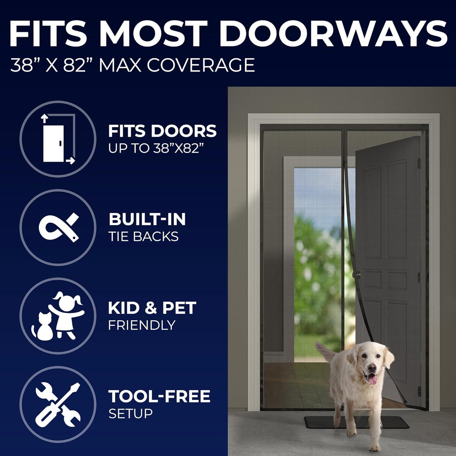 Easy Install Upgraded Magnetic Screen Door Mesh 38”x82” – Strong Magnets, Pet Tested, Keeps Bugs Out