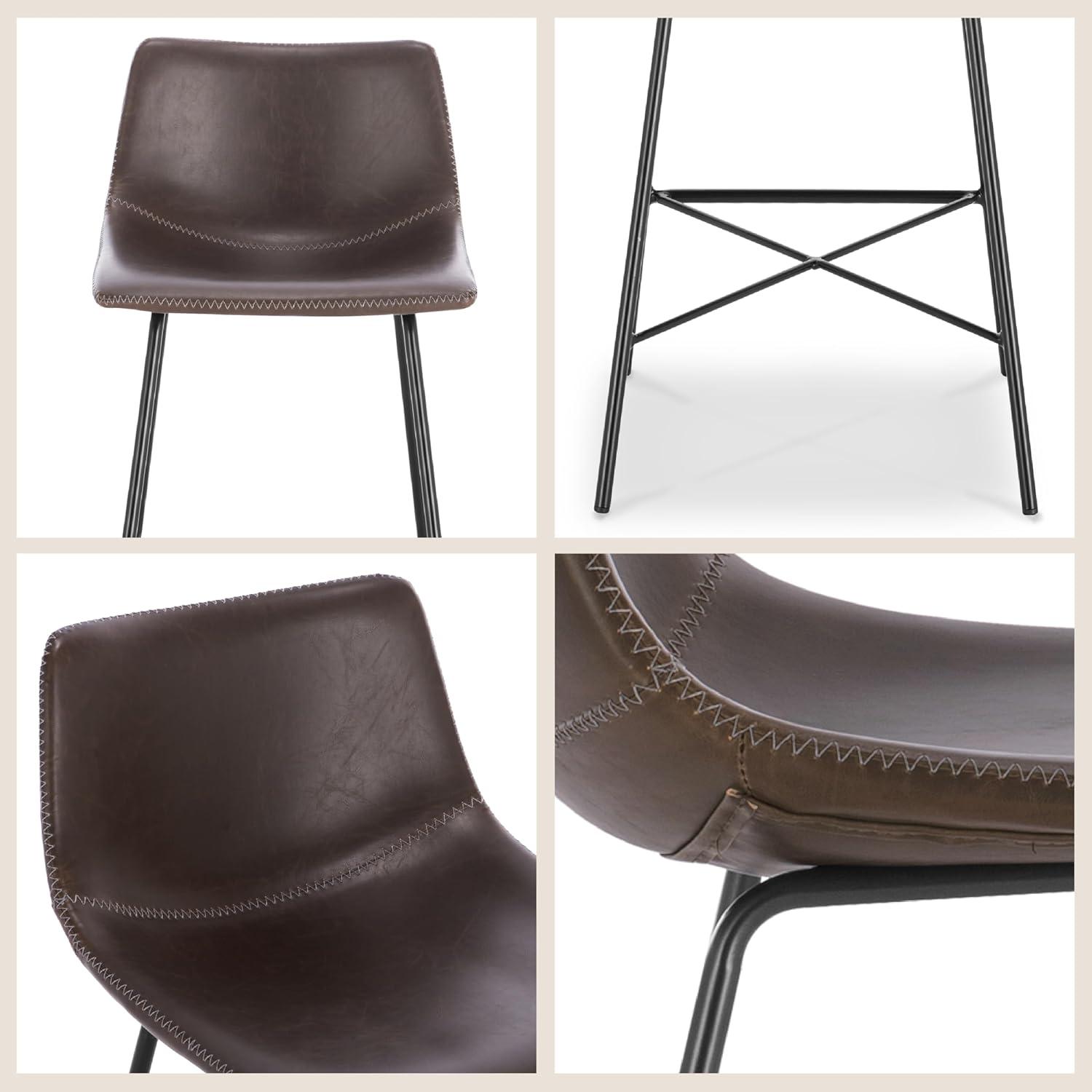 5Rcom 600 lbs Counter Height Bar Stools Set of 3, 24 Inch Faux Leather Barstools with Back, Bar Chairs with Metal Legs for Kitchen Island, Dining Room, Party Room & Restaurant, (Brown)