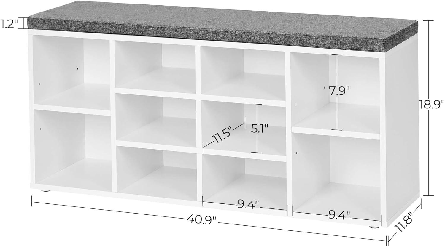 Yaheetech Shoe Storage Bench Shoes Organizer with 10 cubbies and Cushion Seat, White