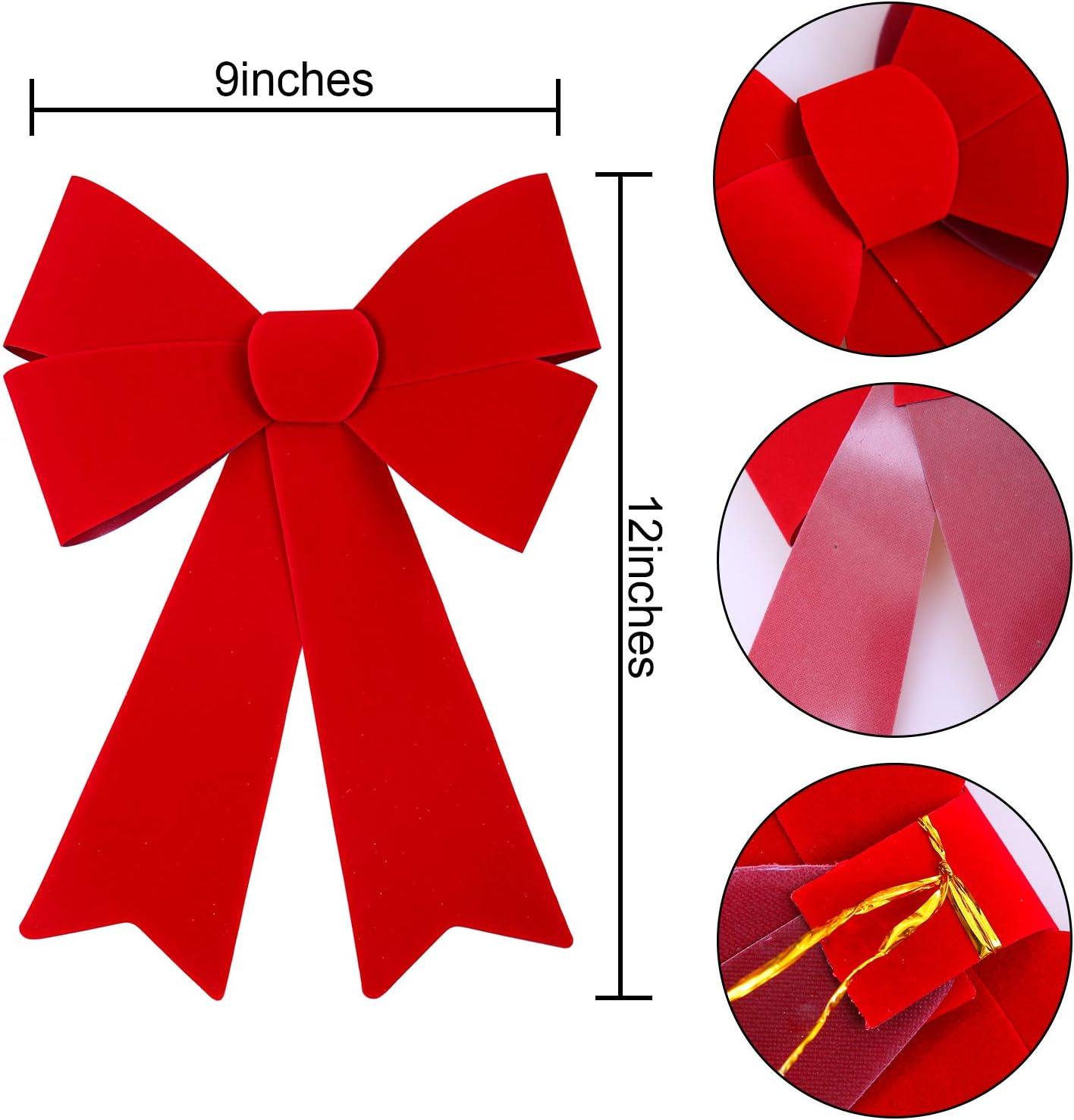 Set of 6 Large Red Velvet Christmas Bows