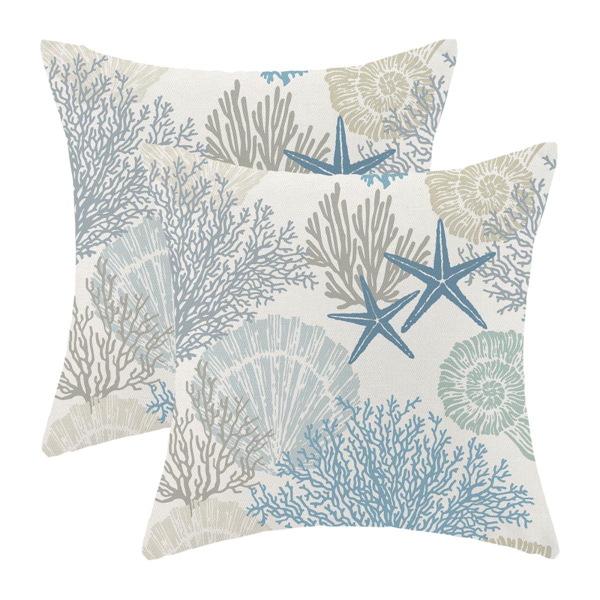Burnt Orange Summer Outdoor Coastal Pillow Covers 18x18 Inch Set of 2 Fall Coral Seashell Starfish Throw Pillows Ocean Themed Beach Nautical Decorative Cushion Cases for Couch Decorations