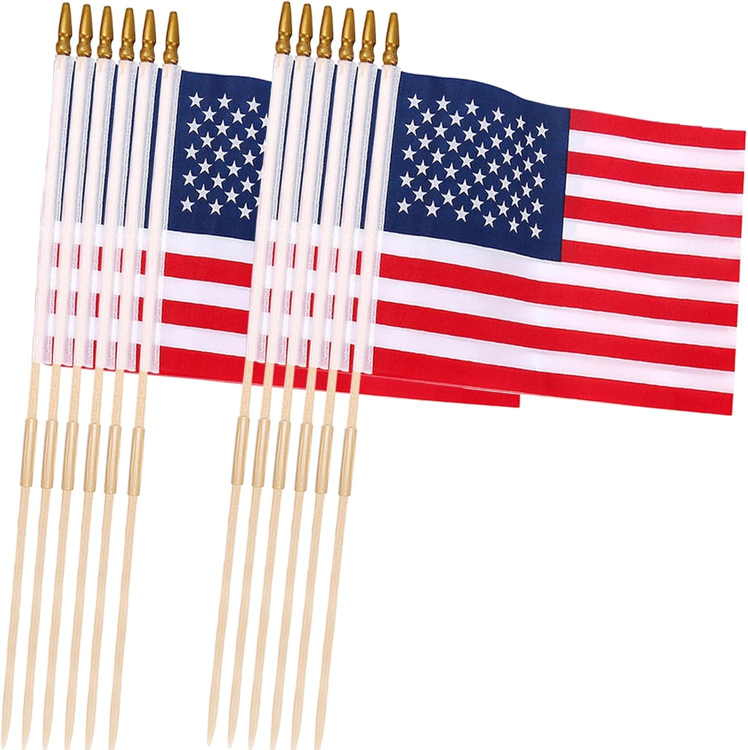 12-Piece 12x18 Inch Patriotic American Flags with Wooden Sticks