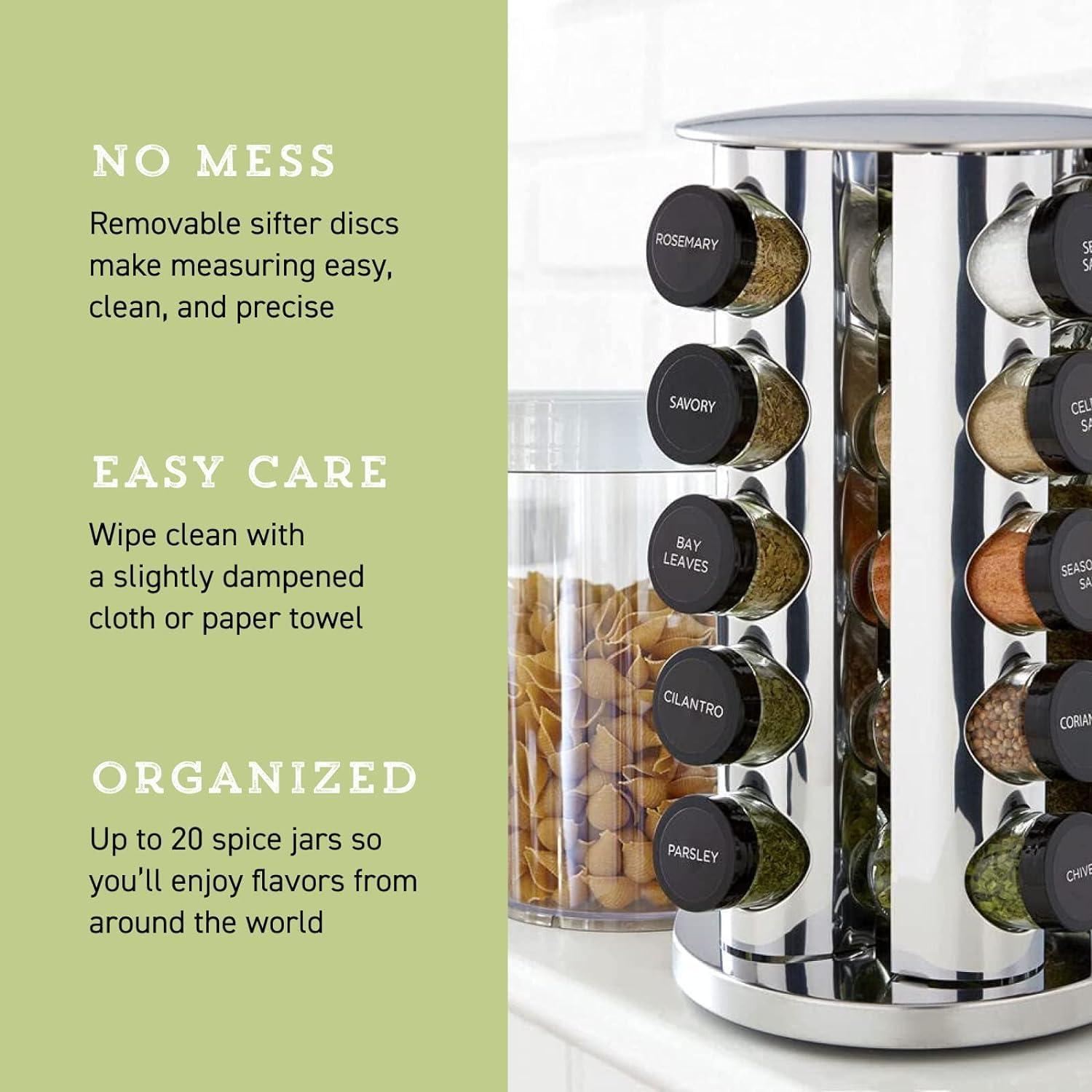 Polished Stainless Steel Revolving 20-Jar Countertop Spice Rack