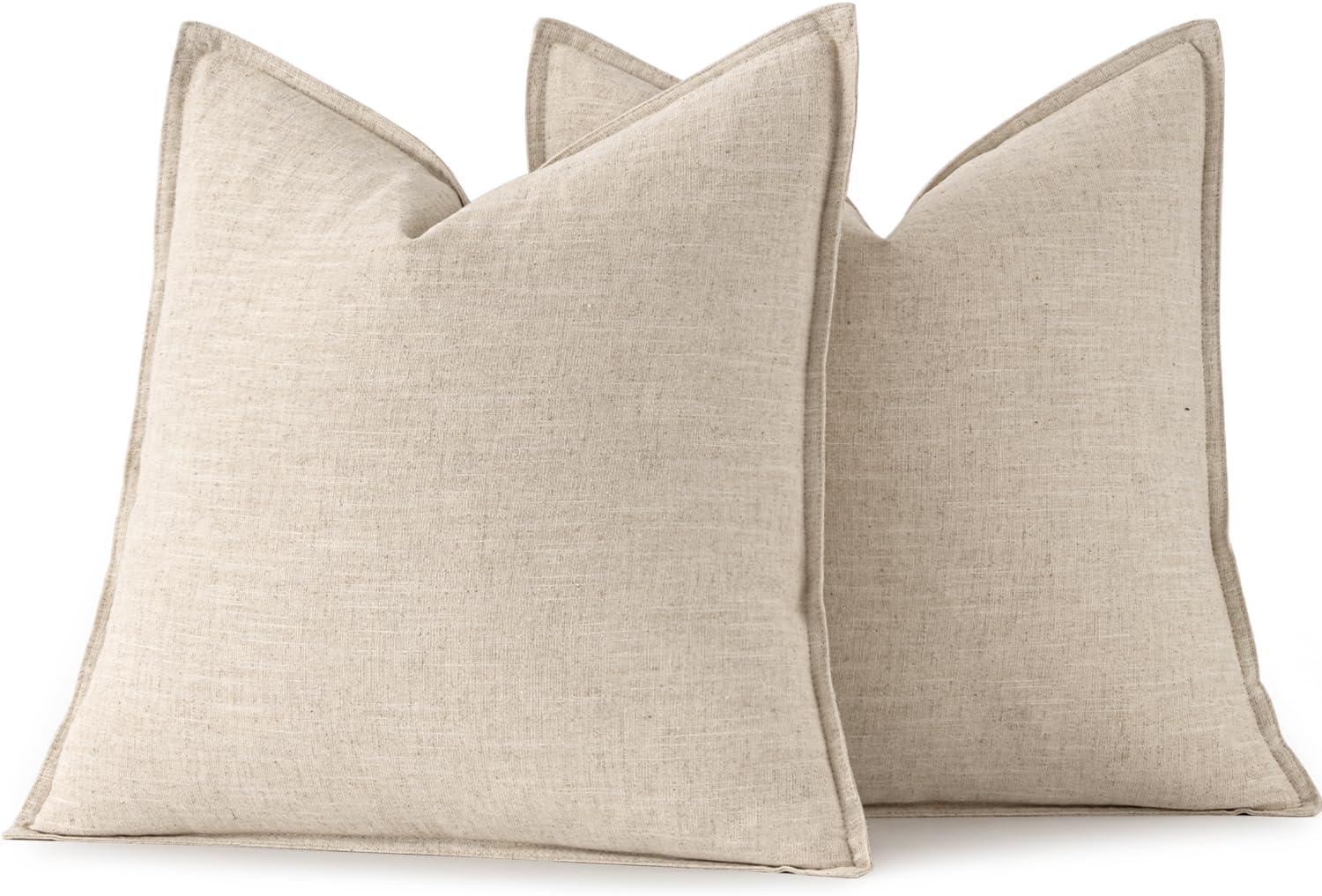 MIULEE Throw Pillow Covers Boho Farmhouse 18x18 Set of 2 Decorative Beige Couch with Fringe Chic Cotton Pillowcases Home Decor Accents for Cushion Soft Bed Living Room
