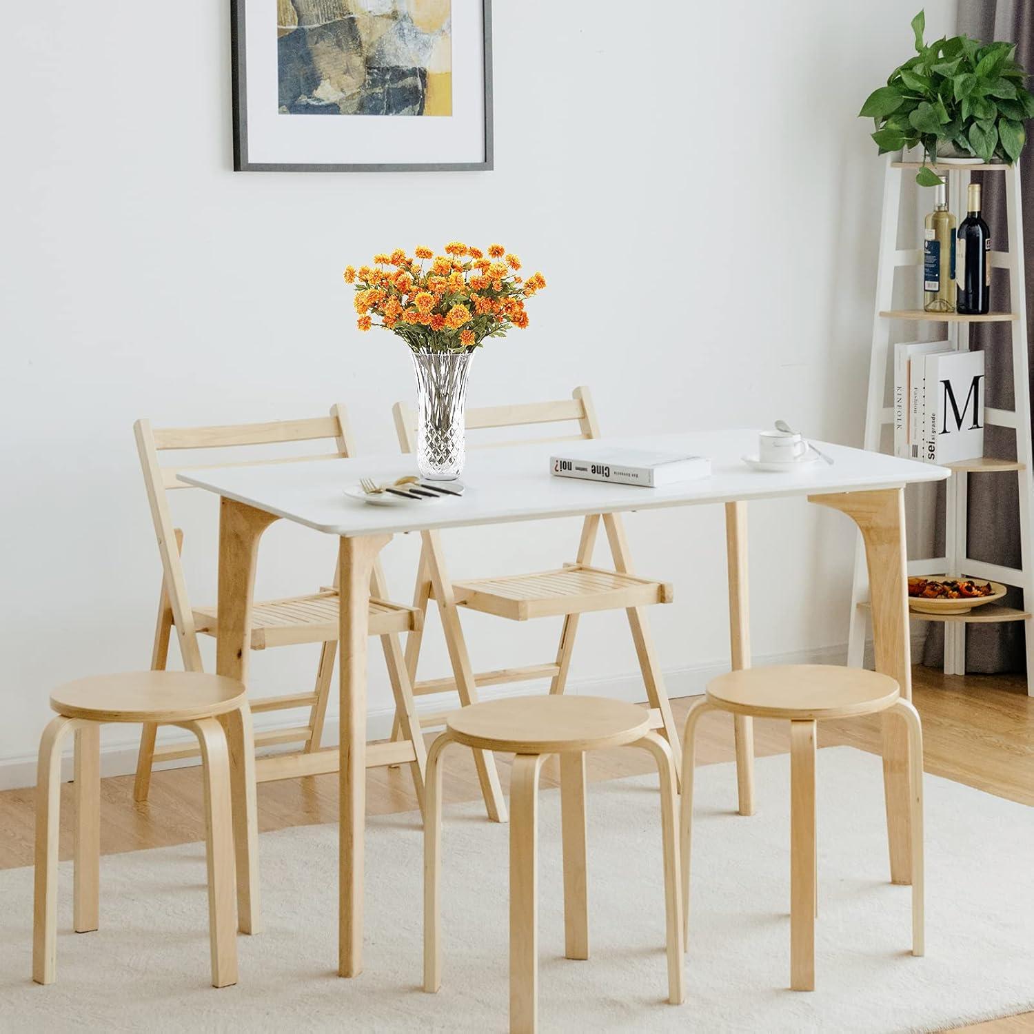 Natural Birch Wood Stackable Backless Stools Set of 4