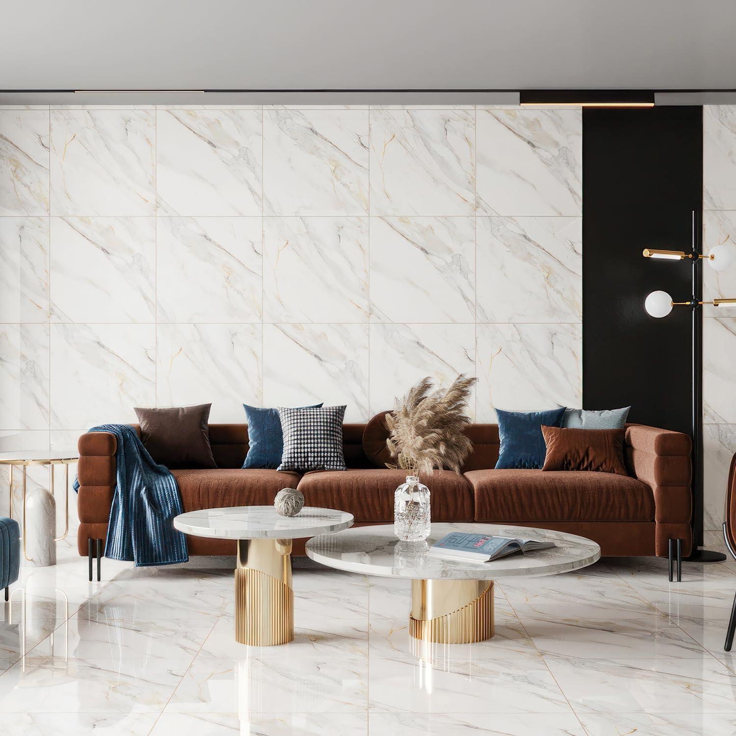 Bedrosians Shandar 24" x 24" Porcelain Marble Look Wall Floor Use Tile in Arezzo Bianco