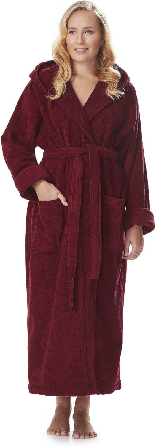 Red Barrel Studio® Hovis Cotton Terry Cloth Ankle Bathrobe with Pockets and Hood