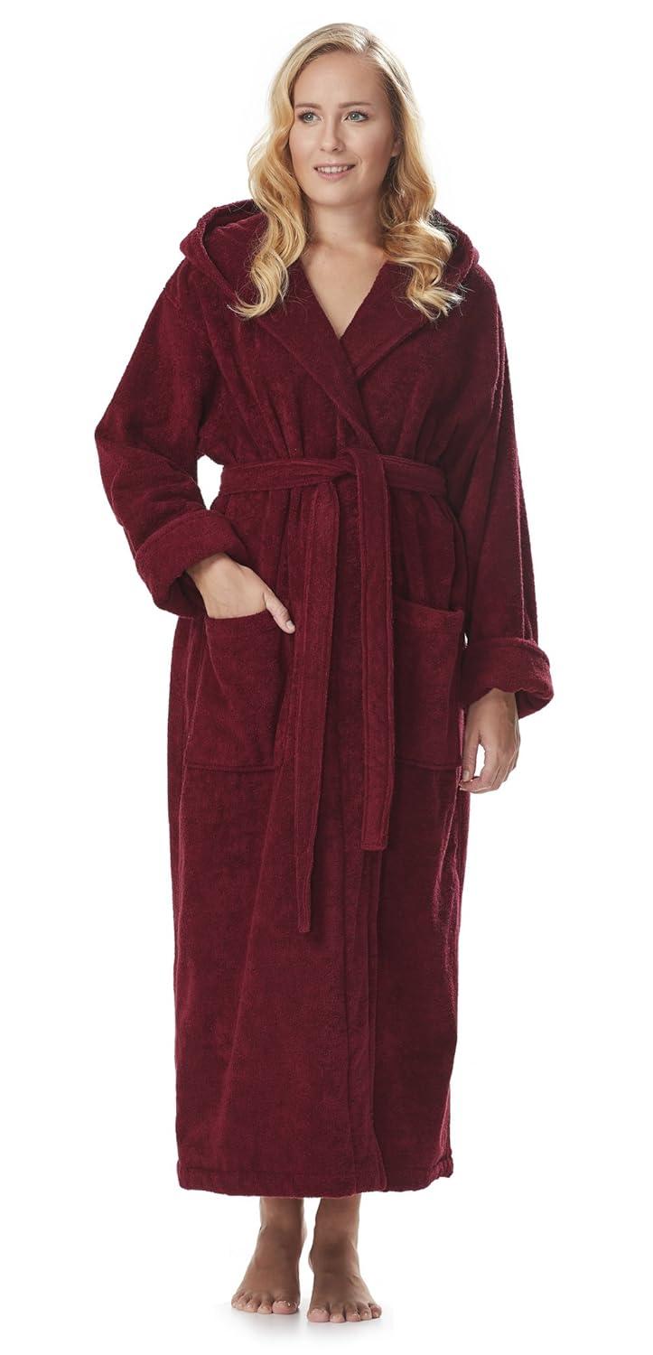 Red Barrel Studio® Hovis Cotton Terry Cloth Ankle Bathrobe with Pockets and Hood