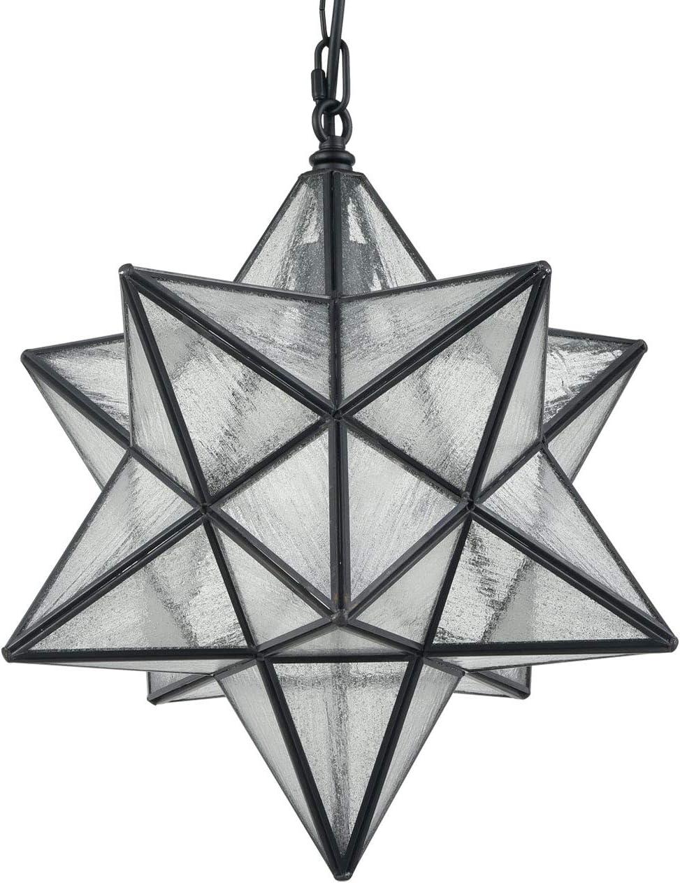 Claxy 16" Black Moravian Star Pendant Light with Seeded Glass Shade