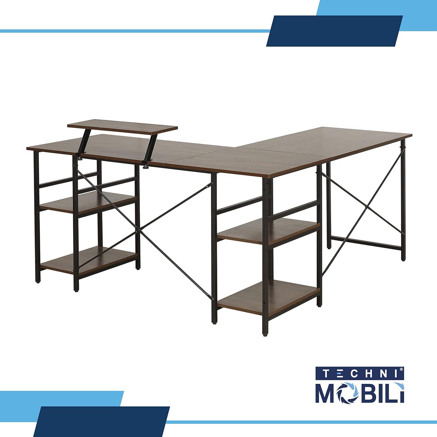Inbox Zero Techni Mobili L-Shape Industrial Desk With Storage Shelves | Wayfair