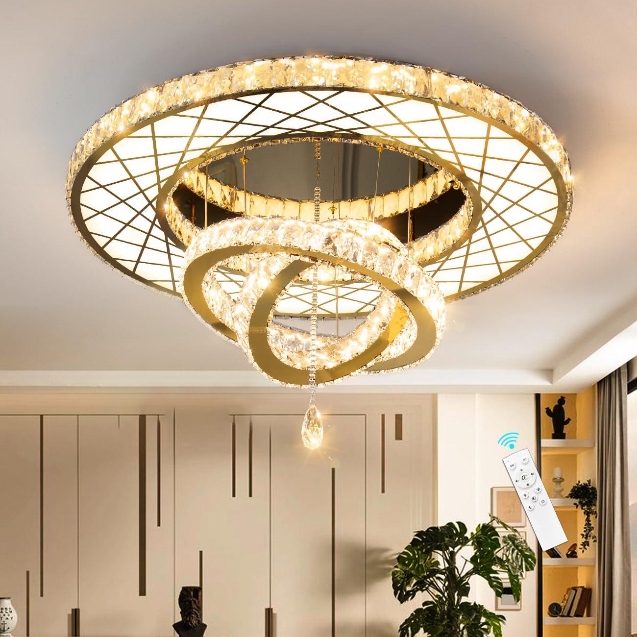 Crystal Large Glam Chandelier Flush Mount 40” Dimmable