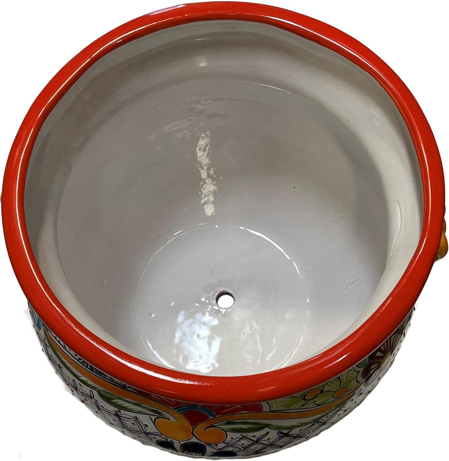 Fine Crafts Imports Indoors/Outdoors Medium-Sized Cherato Mexican Colors Talavera Ceramic Garden Pot