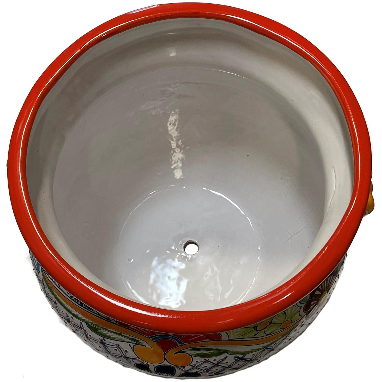Fine Crafts Imports Indoors/Outdoors Medium-Sized Cherato Mexican Colors Talavera Ceramic Garden Pot