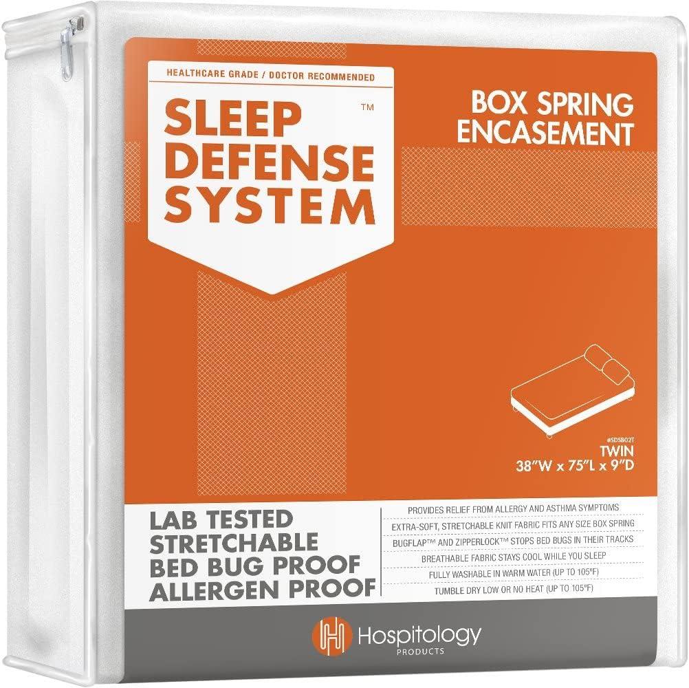 HOSPITOLOGY PRODUCTS Box Spring Encasement - Zippered Bed Bug Dust Mite Proof Hypoallergenic - Sleep Defense System - Split King - 39" W x 80" L - Set of 2 - Split - Low Profile 6"