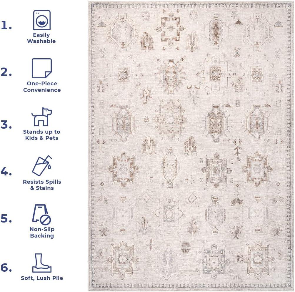 Nuloom Krystin Medallion 4x6 Machine Washable Indoor Area Rug for Living Room Bedroom Dining Room Kitchen, Beige/Ivory
