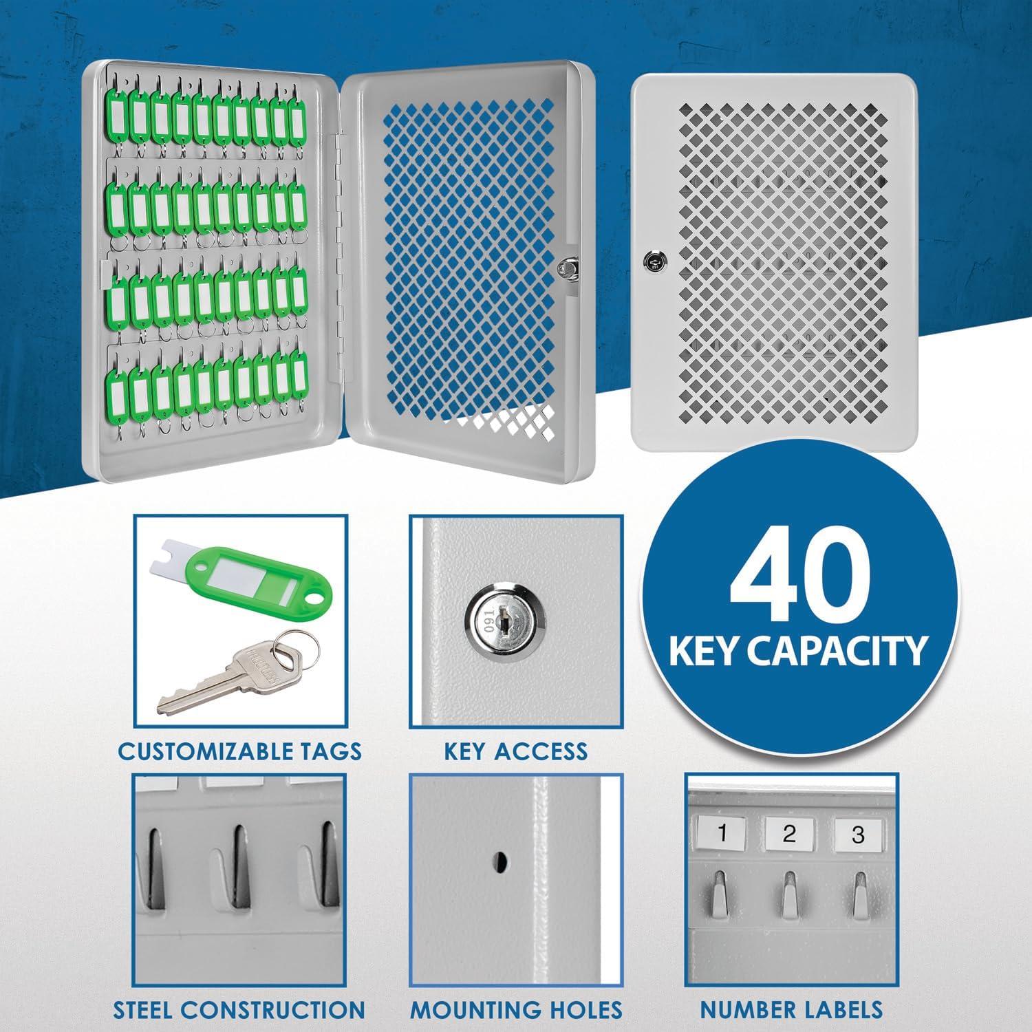 Gray Steel 40-Key Lock Box with Green Tags