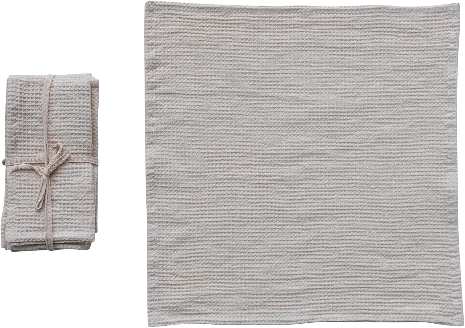 Cream Woven Linen and Cotton Waffle Napkins, Set of 4