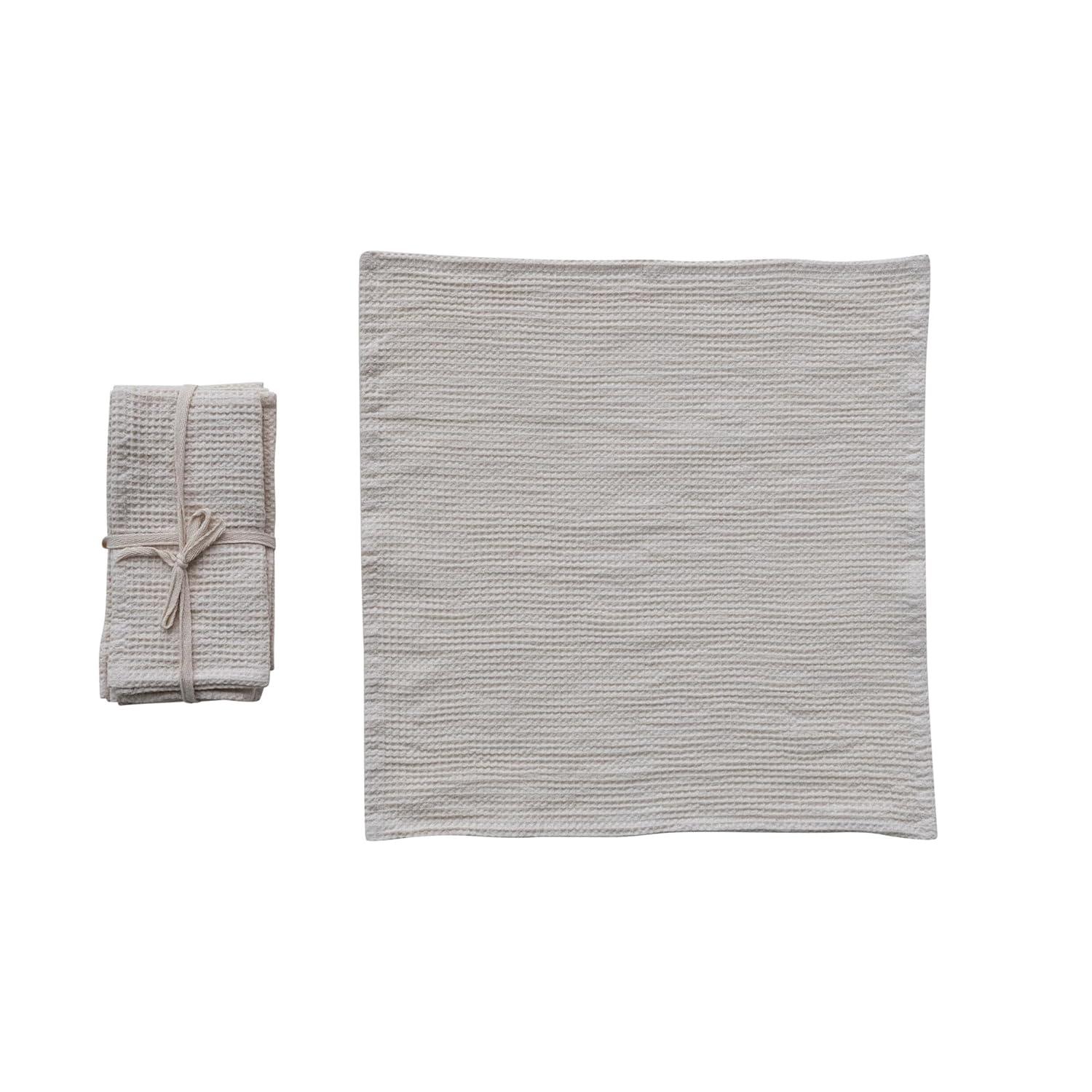 Creative Co-Op 18 Inches Square Woven Linen and Cotton Waffle Dinner Napkins for Kitchen Use, Cream Color, Set of 4