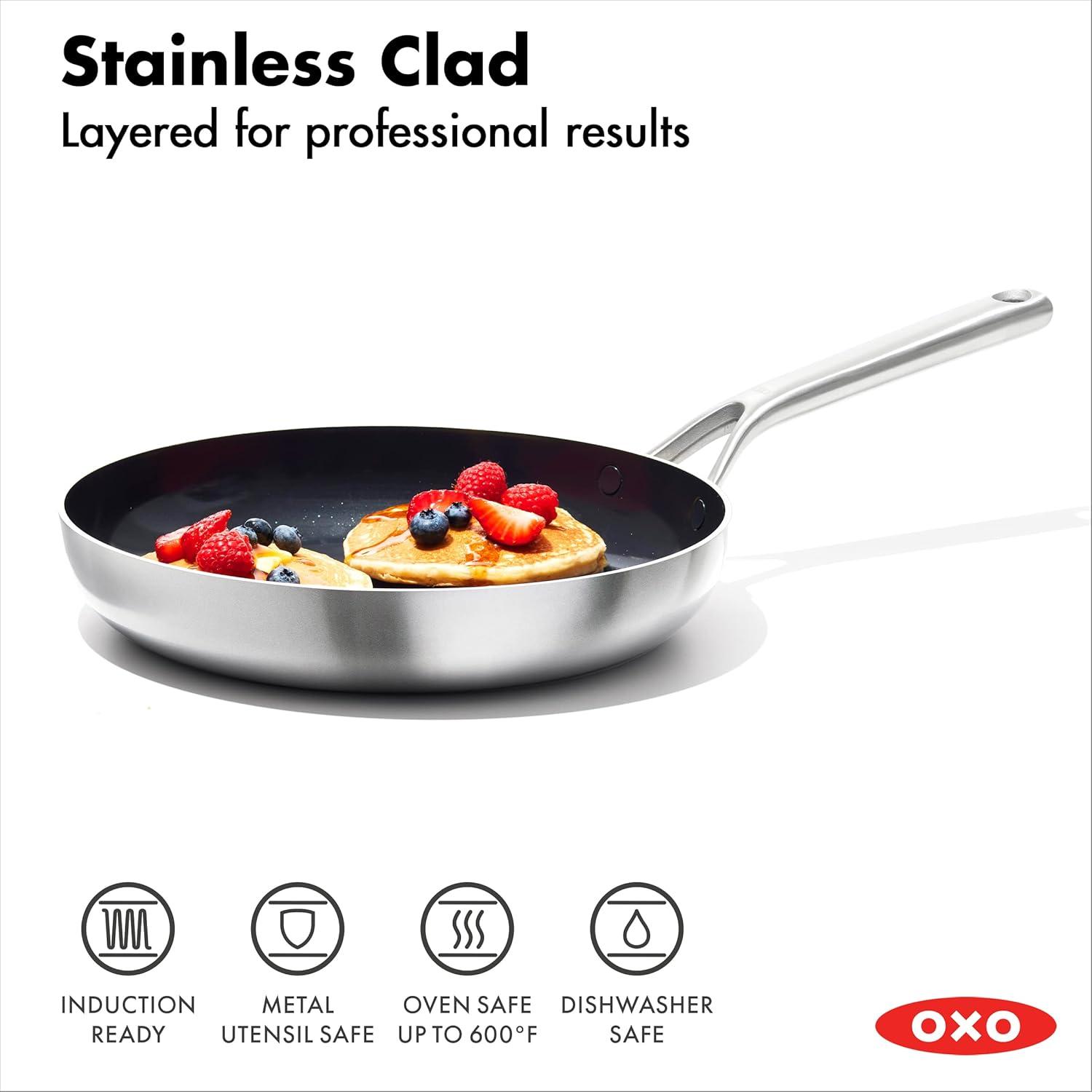 OXO Mira 3-Ply Stainless Steel Non-Stick Frying Pan Set, 8" And 10"