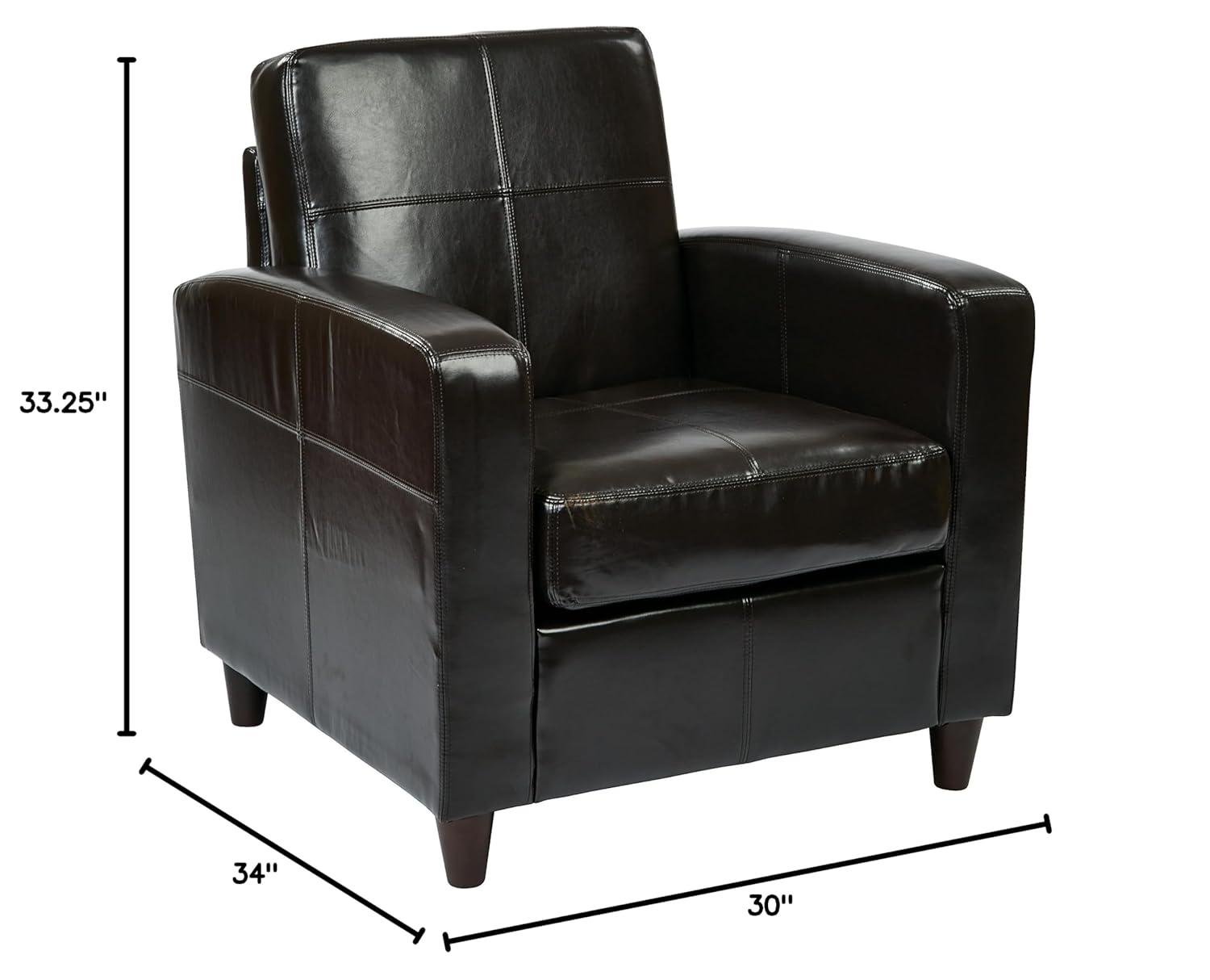 OSP Home Furnishings Venus Club Chair in Espresso Bonded Leather and Solid Wood Legs