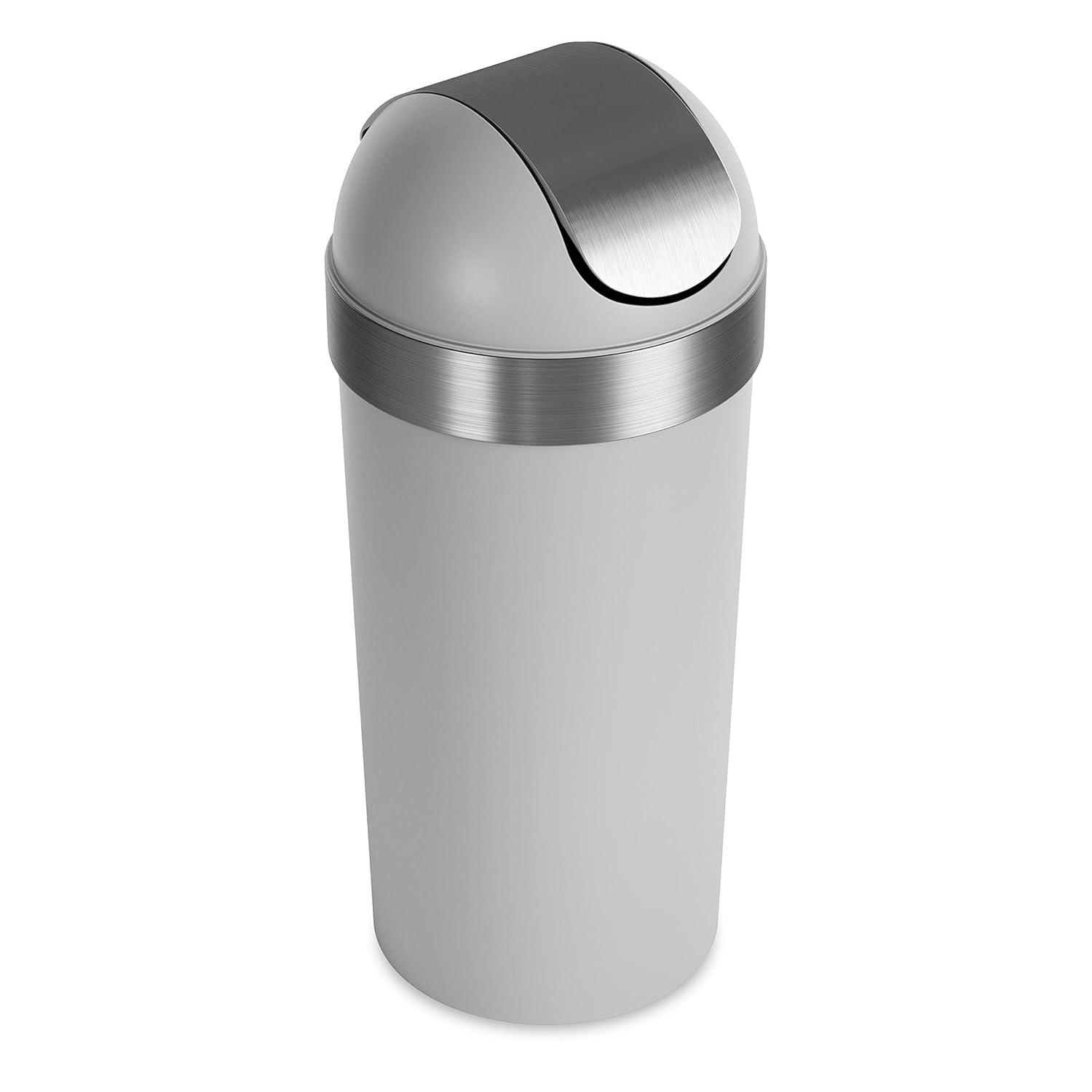 Umbra 16.5gal Venti Can Gray/Nickel: Indoor Swing-Top Trash Can, Polypropylene, 35" Height, 14.6" Width, 5.6 lbs