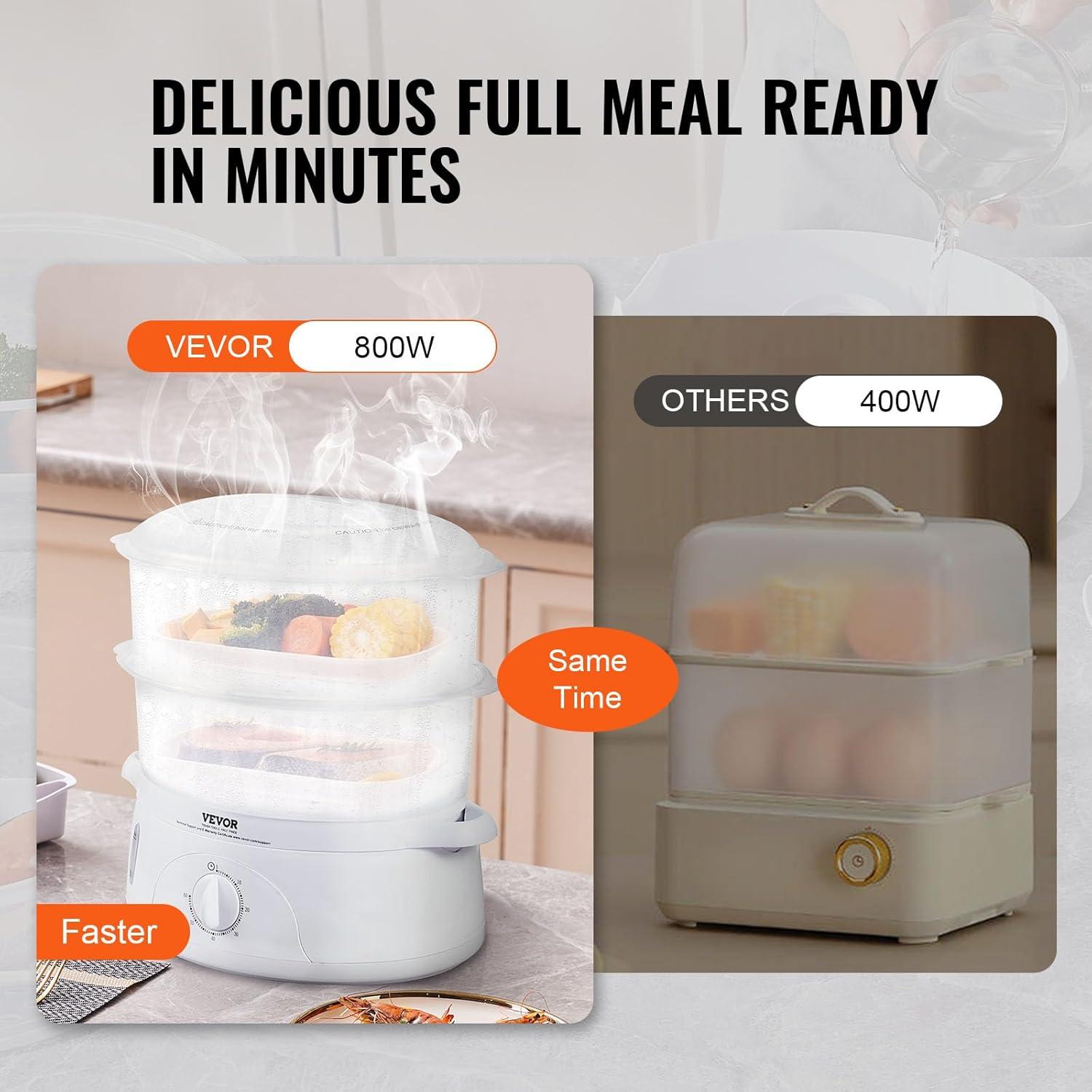 VEVOR VEVOR 7.4Qt Electric Food Steamer 2-Tier Vegetable Steamer & 60 Min Timer 800W