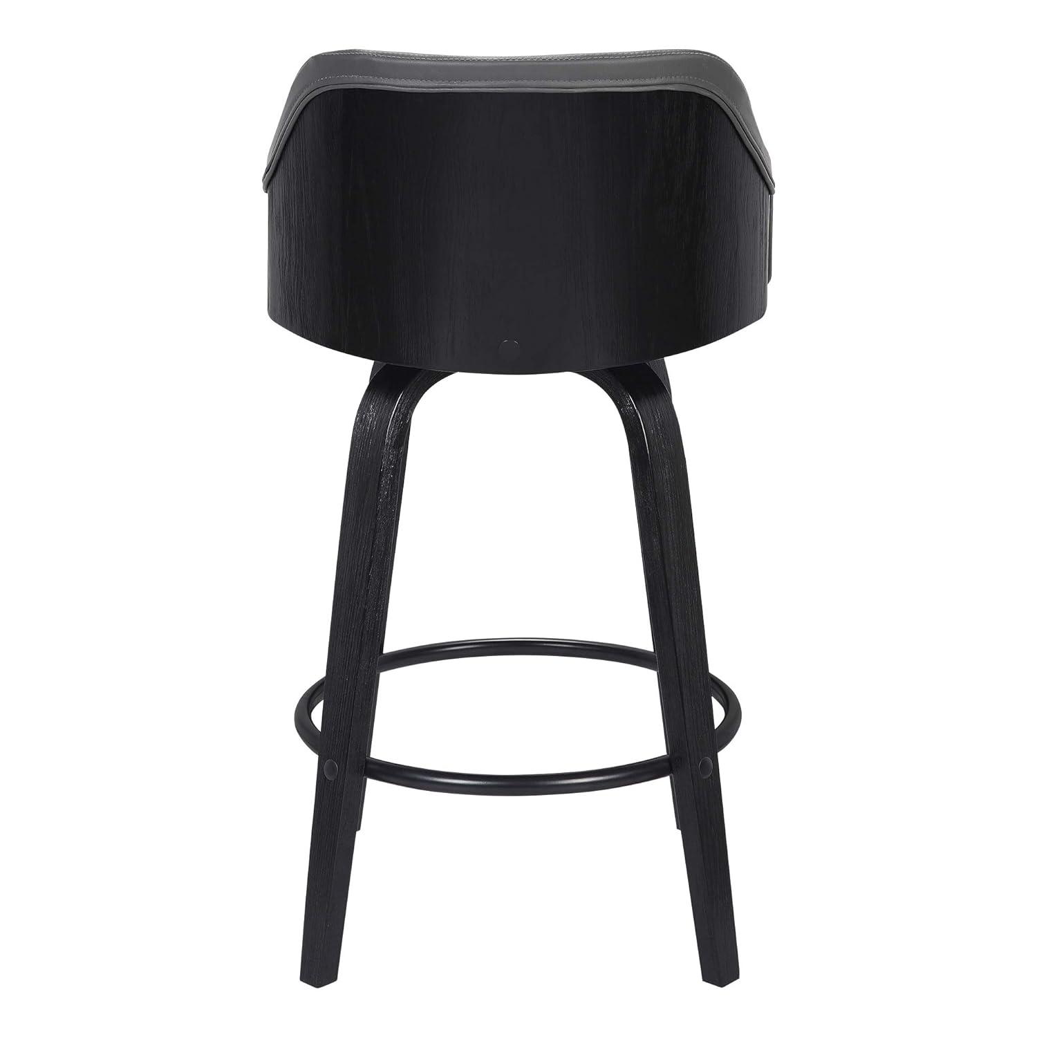 Alec Faux Leather Swivel Barstool, 30" Bar Height, Black and Gray