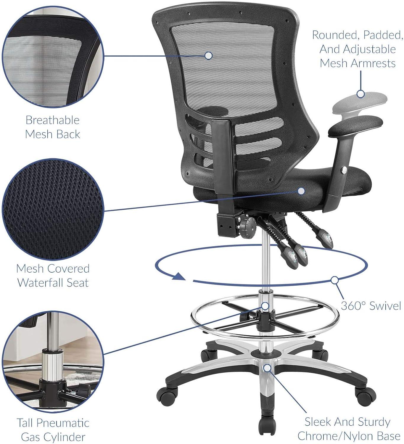 Calibrate Ergonomic 43" Black Mesh Drafting Chair with Adjustable Arms