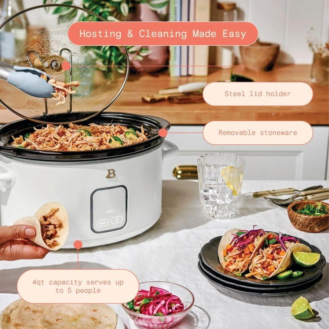 Beautiful 4Qt Slow Cooker with Touch-Activated Display, White Icing by Drew Barrymore
