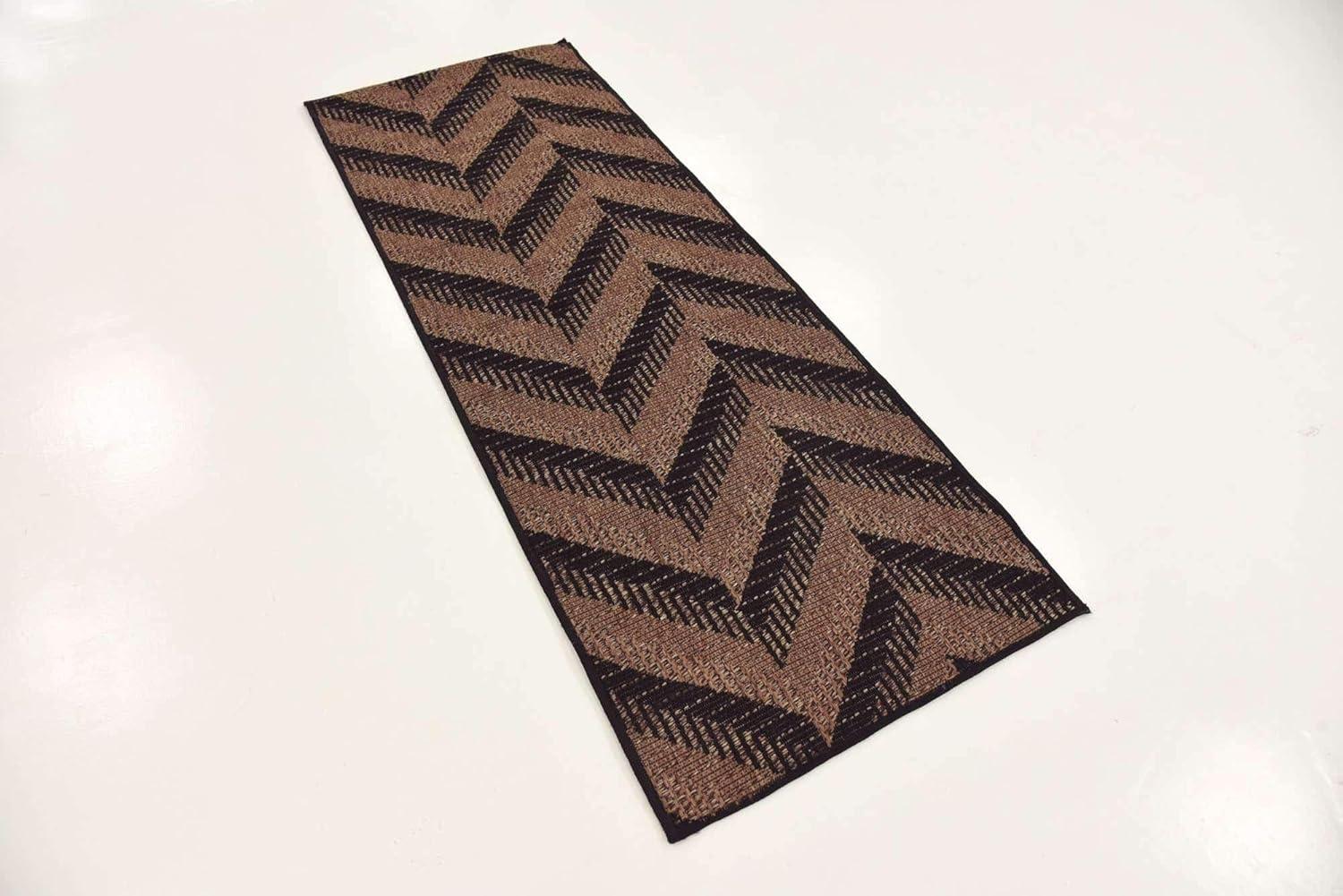 Unique Loom 2' 2 x 6' 0 Runner Brown Outdoor Modern Chevron Area Rug
