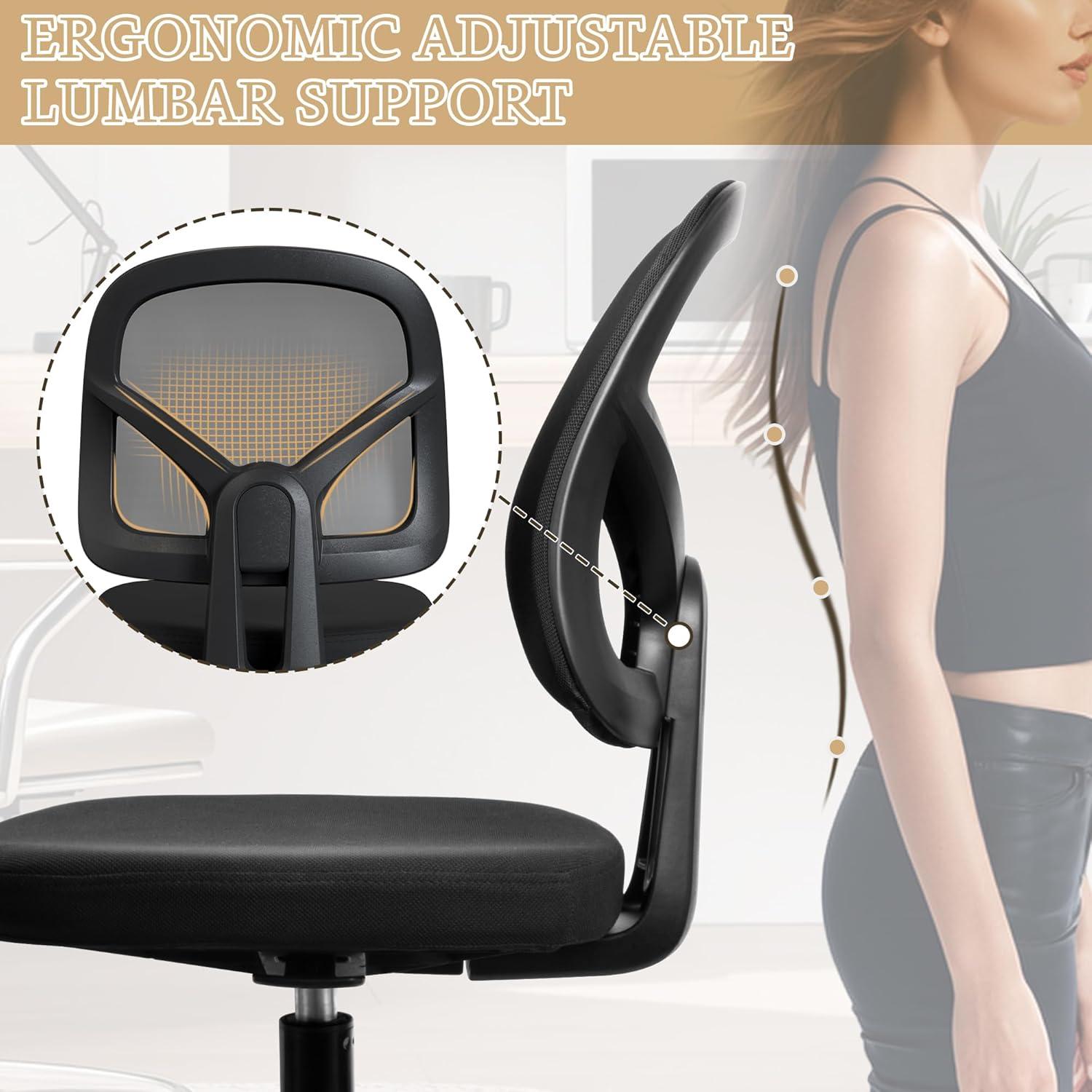 Mesh Office Chair Ergonomic Small Desk Chair No Arms Black Swivel Computer Chair with Wheels Task Chair for Small Spaces Mid Back Home Office Chair for Adults and Kids